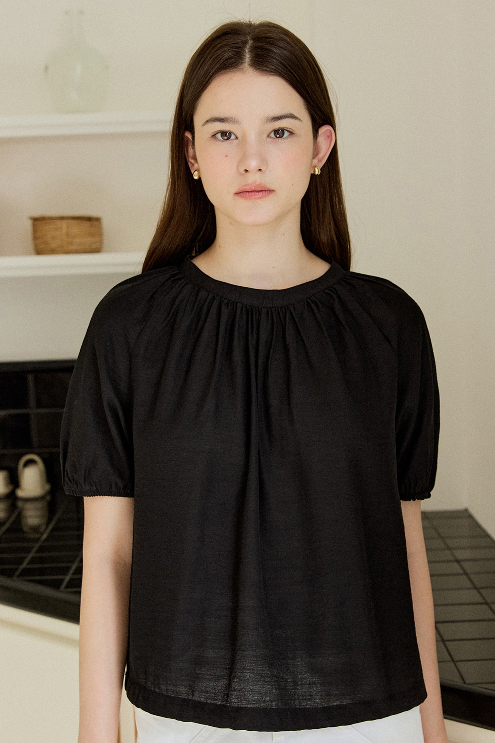 CHEMISE RAGLAN FRONCÉE_NOIR