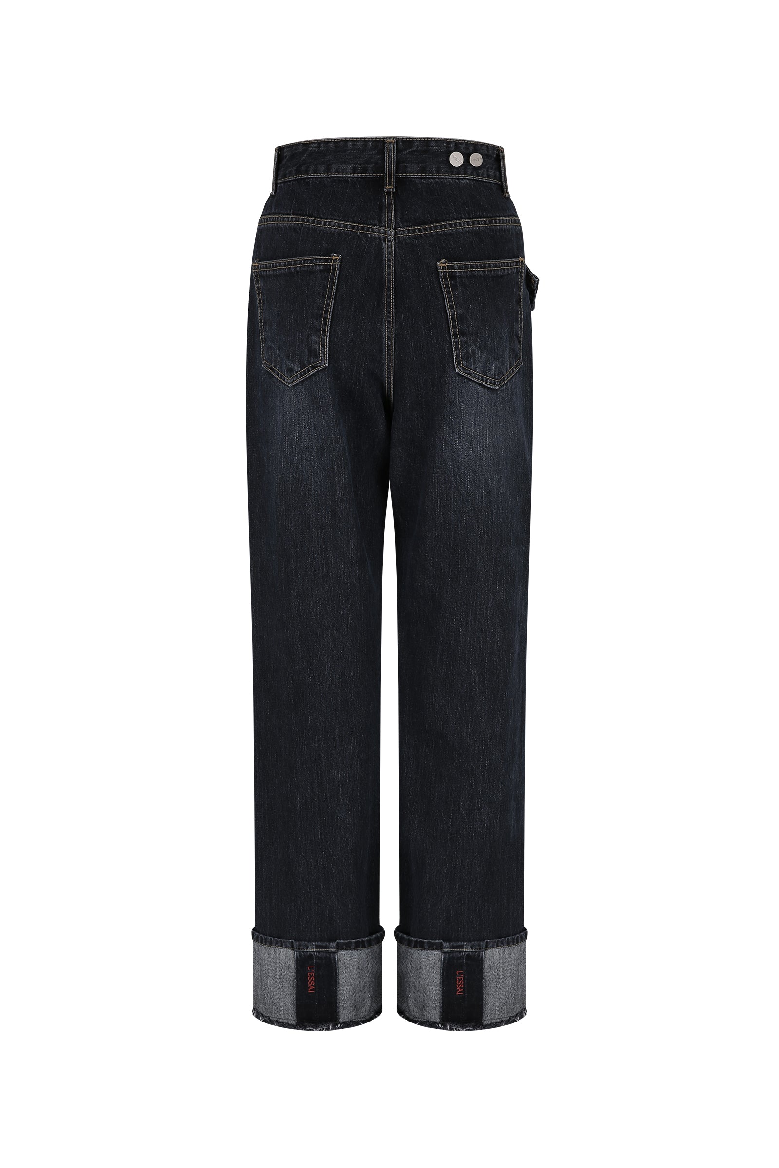 JEAN À COUPE STRUCTURÉE ET CEINTURE EMBLÉMATIQUE_INDIGO