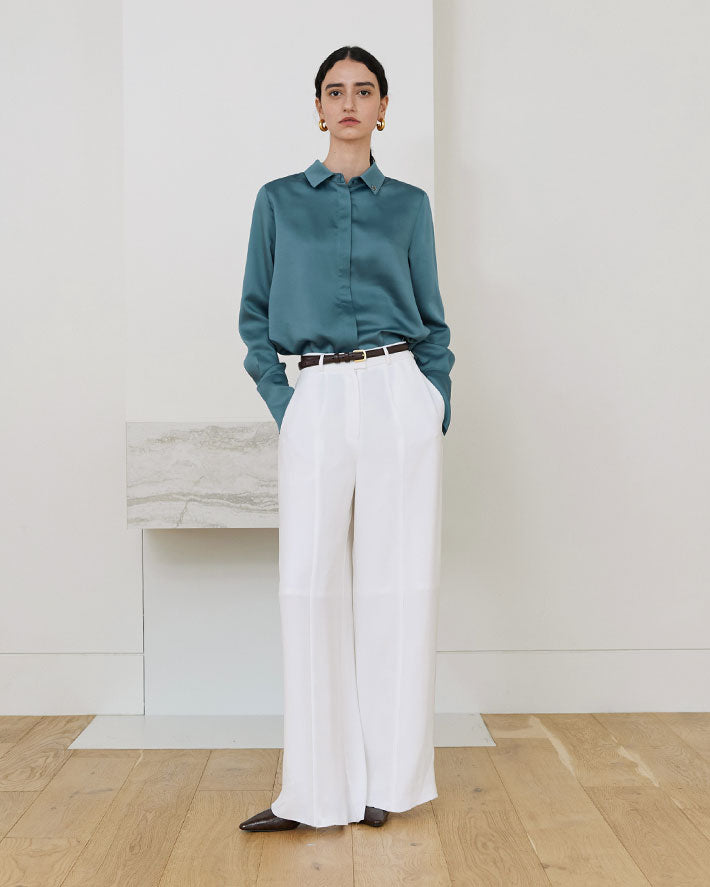 BLOUSE FLUIDE EN SATIN_BLEU