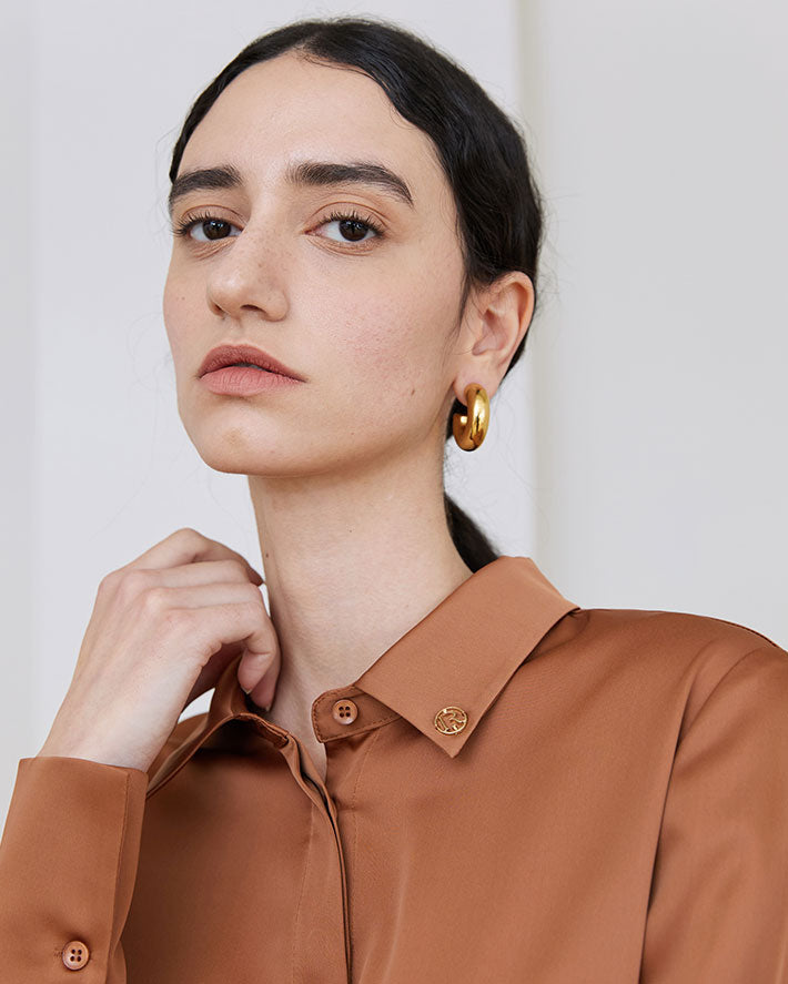 BLOUSE FLUIDE EN SATIN_BRIQUE