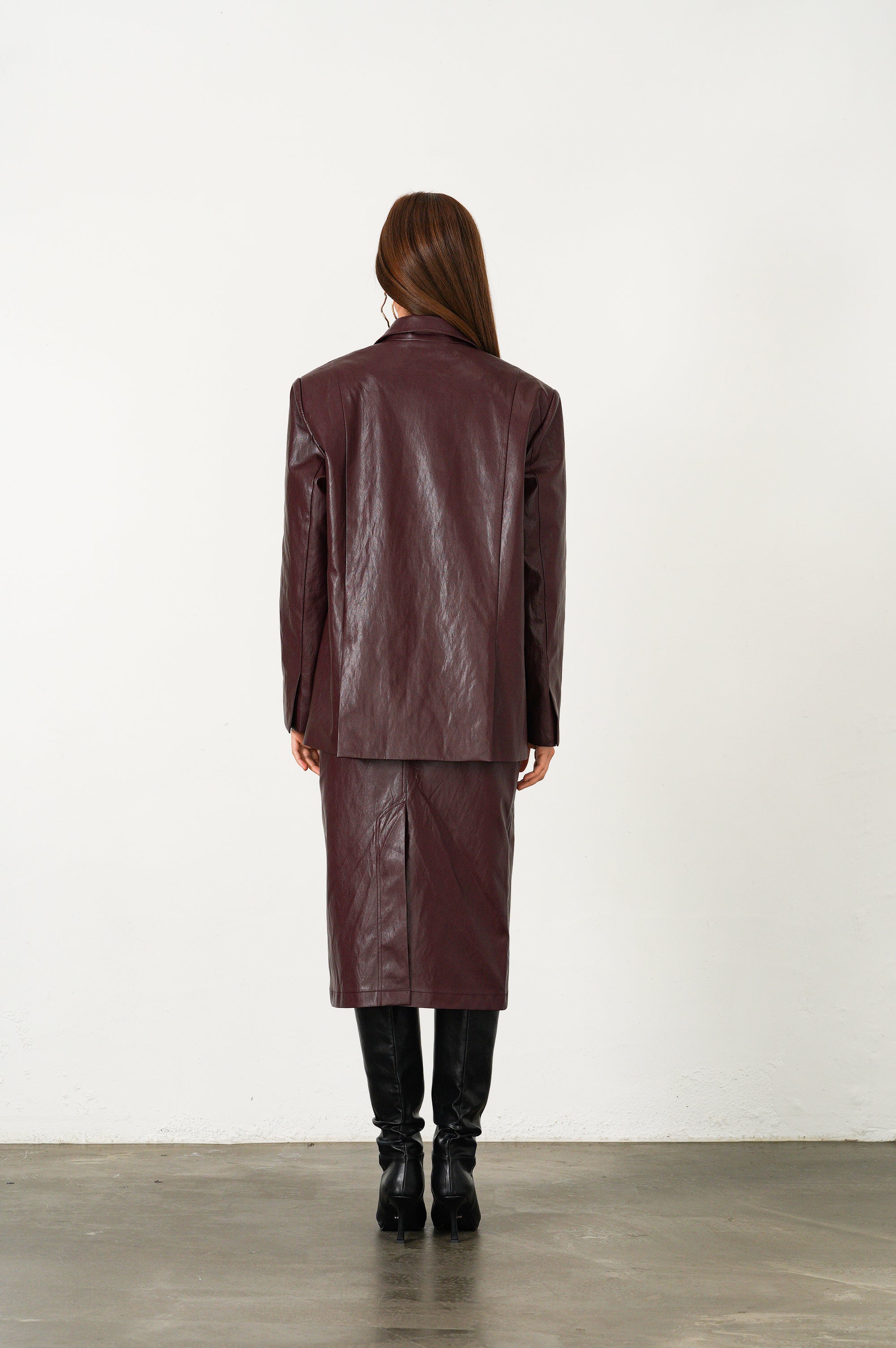 VESTE OVERSIZE CLASSIQUE EN SIMILI CUIR À BOUTON_BRUN ROUGE