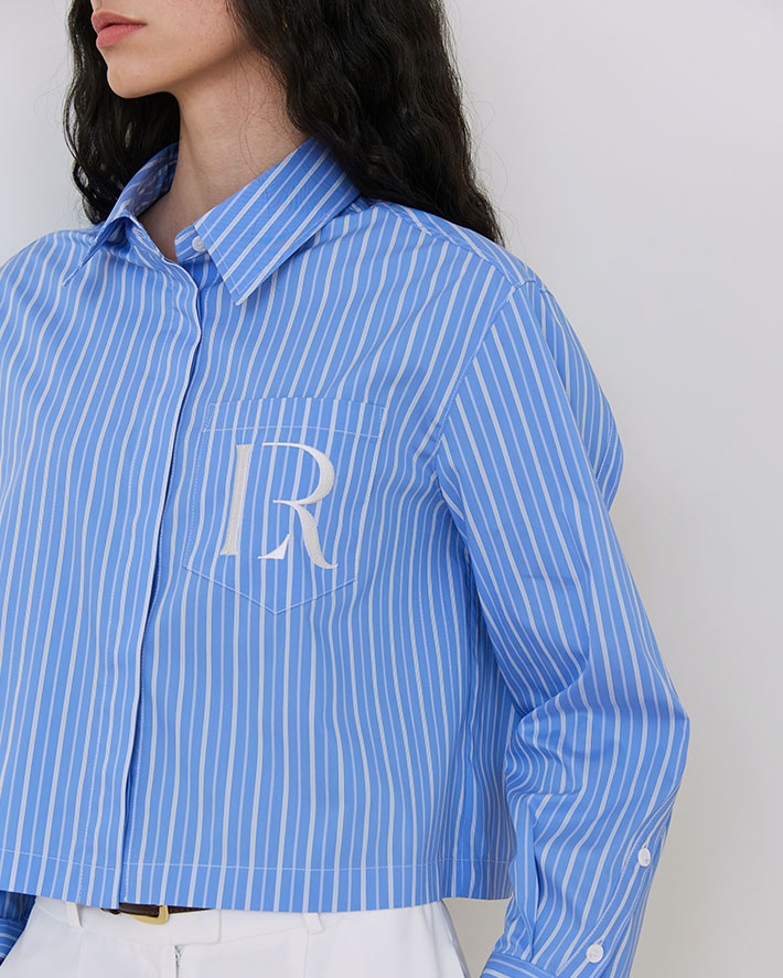 CHEMISE COURTE RAYÉE LOGO R_BLEU