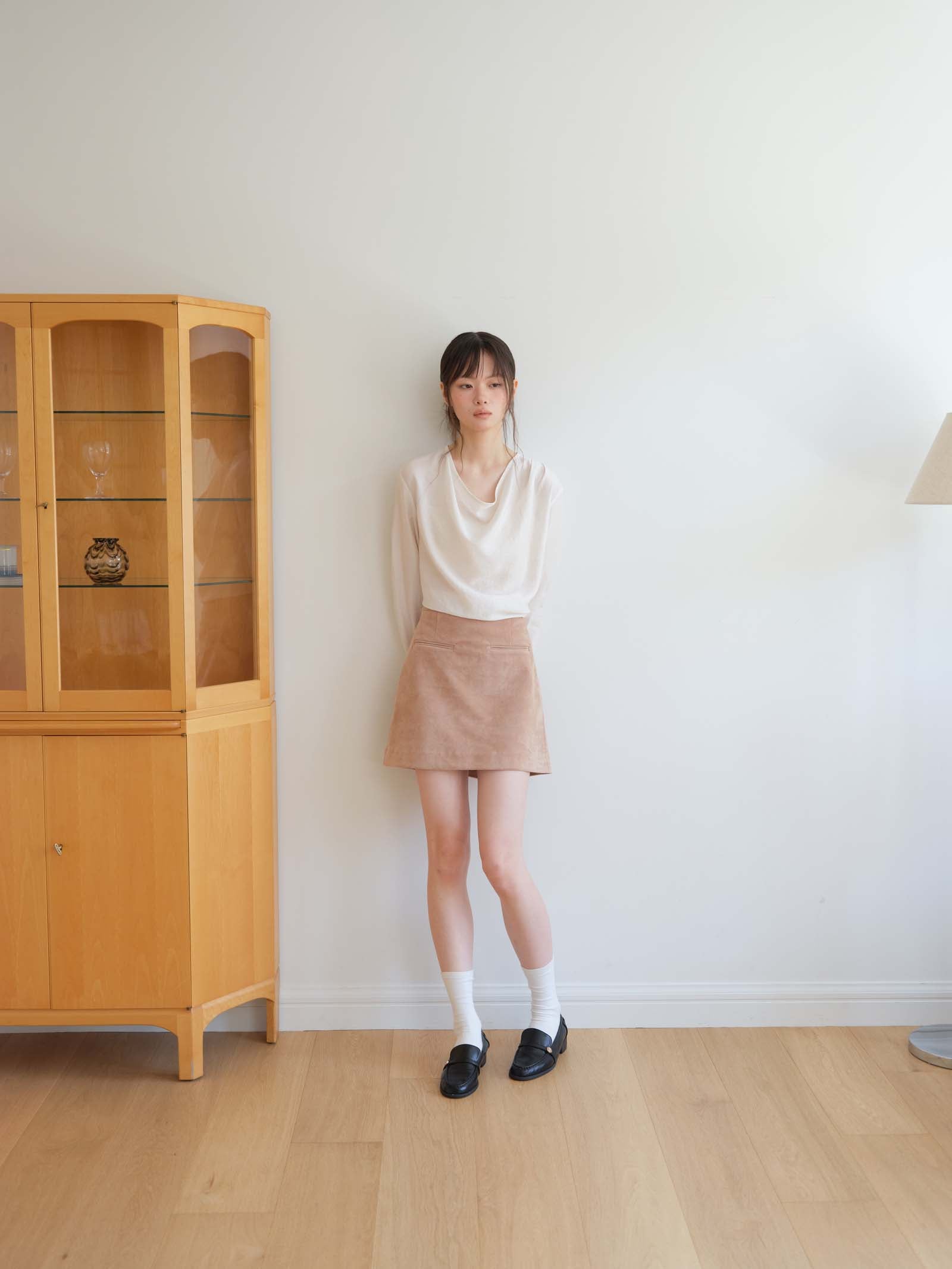 SUEDE POCKET SKIRT_BEIGE