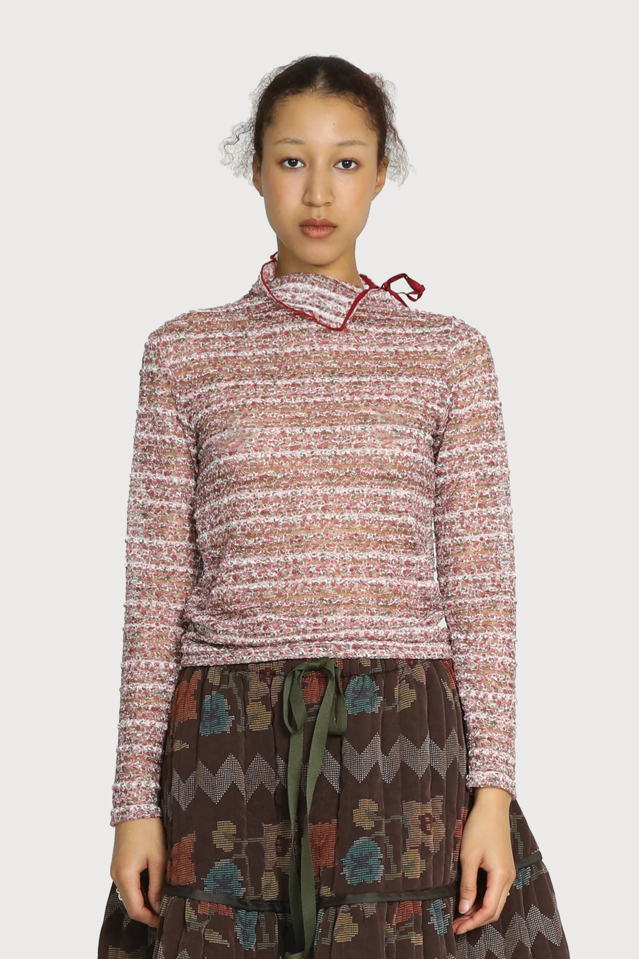 SLIT NECK COLLAR LACED TOP_RED