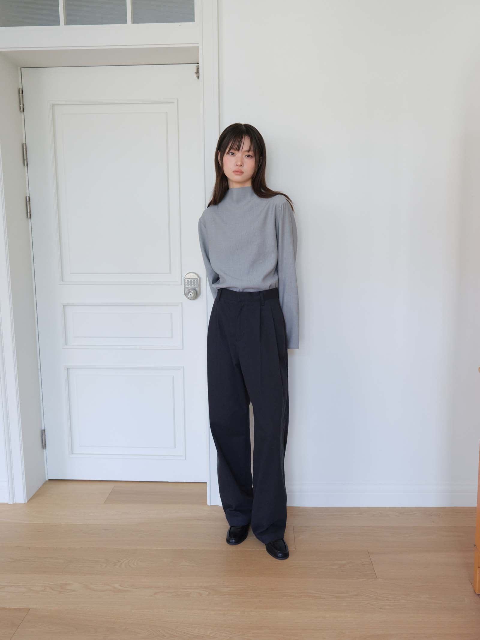 TUCKED COTTON PANTS_NAVY