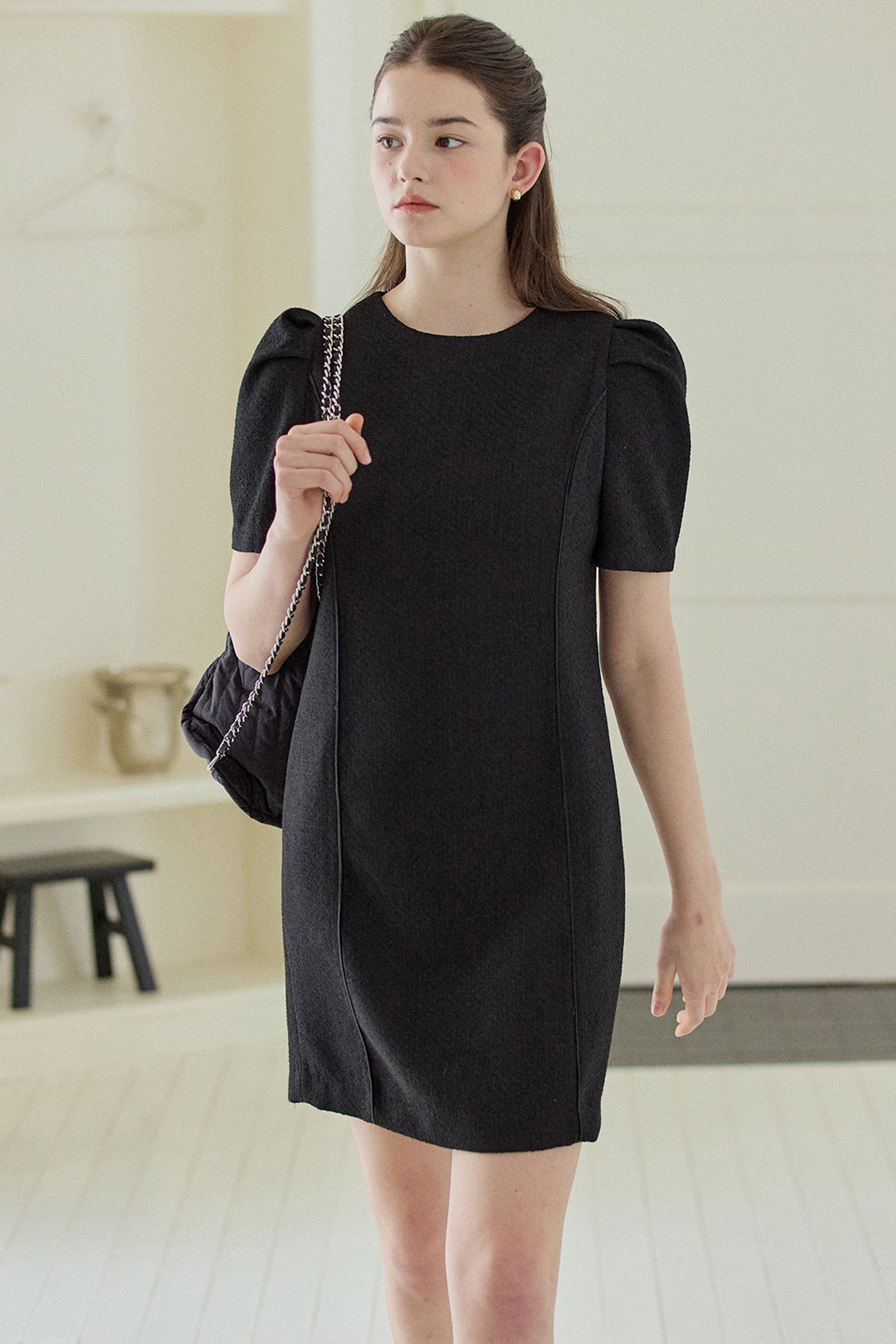 TWEED LINE DRESS_BLACK