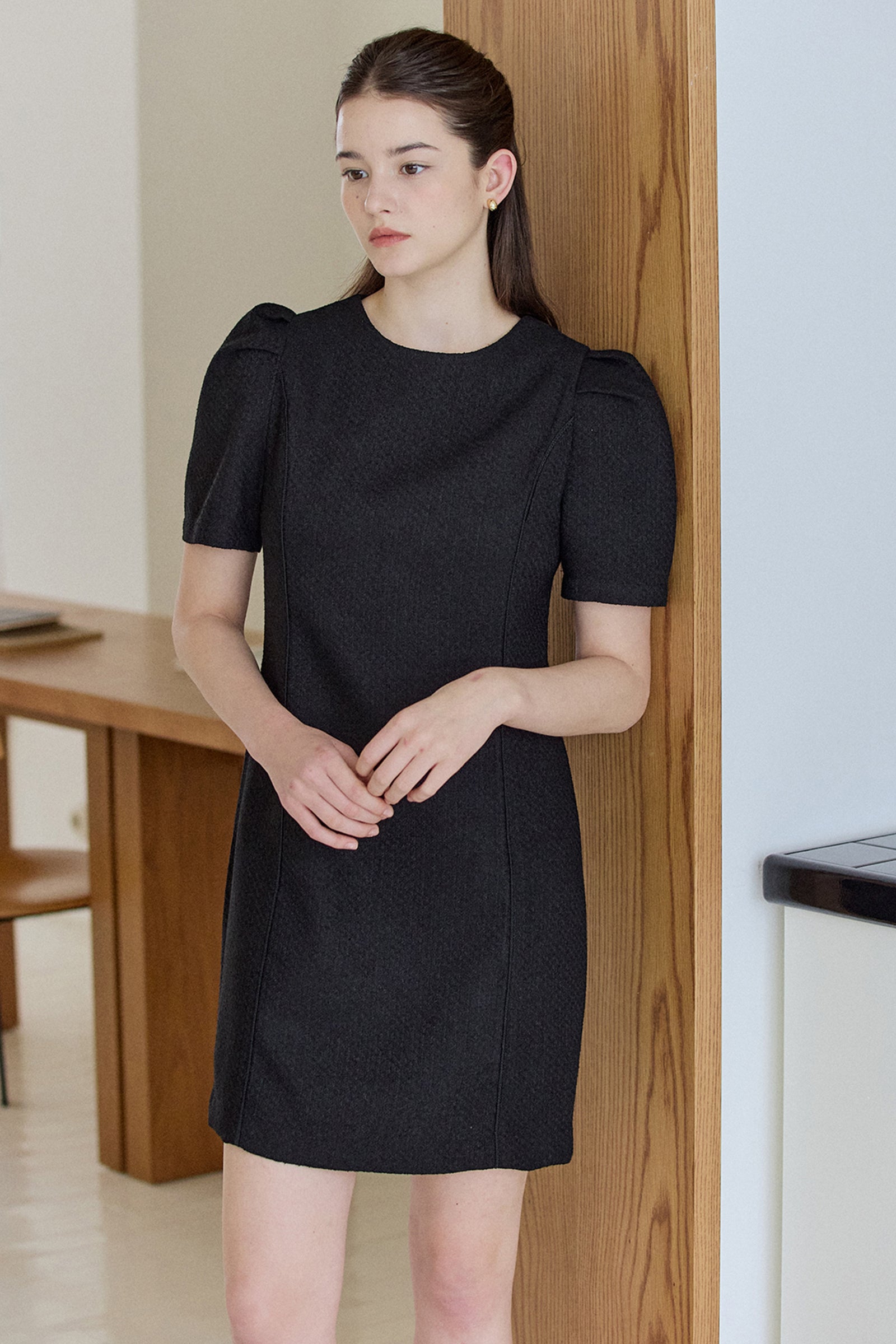 TWEED LINE DRESS_BLACK