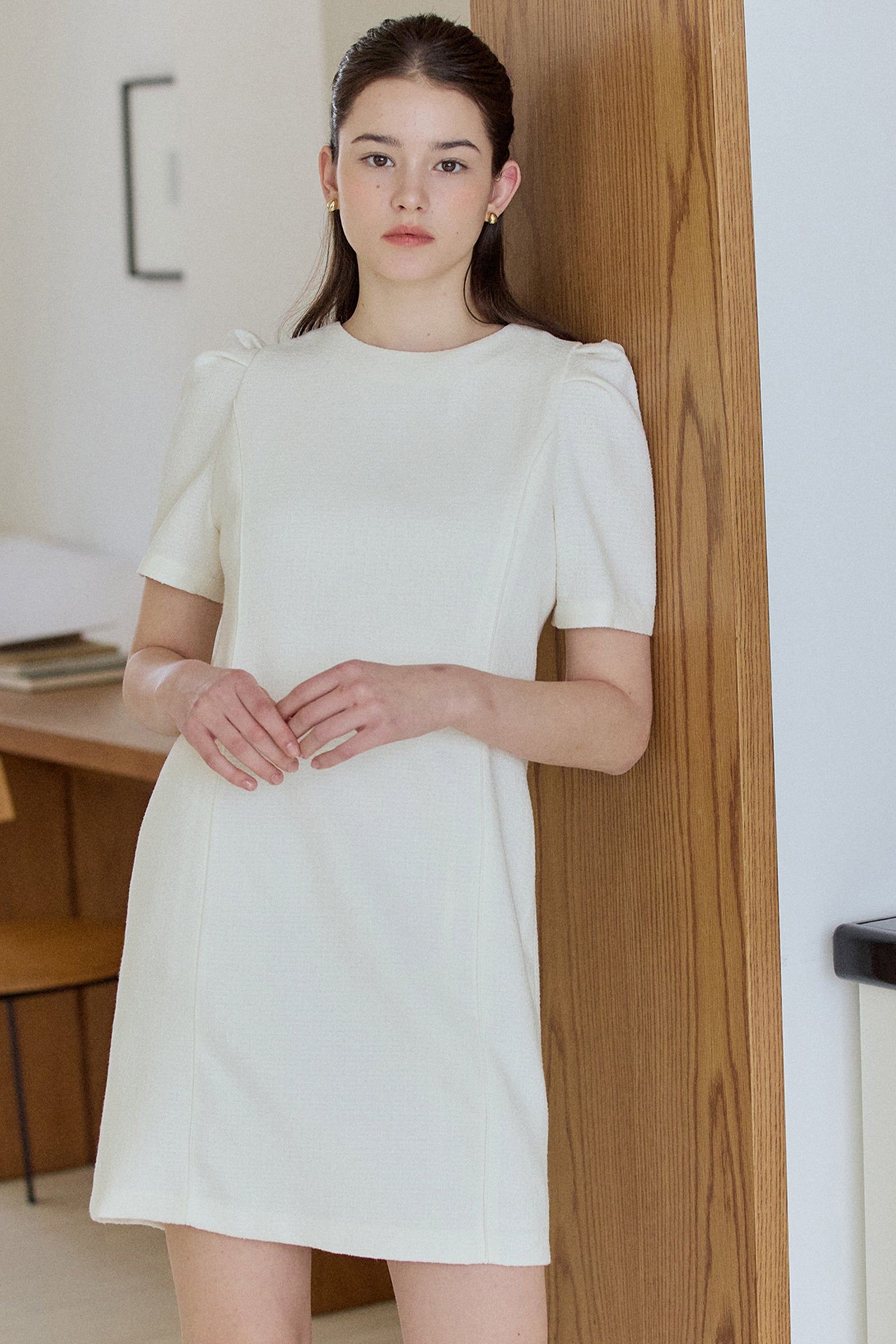 TWEED LINE DRESS_IVORY