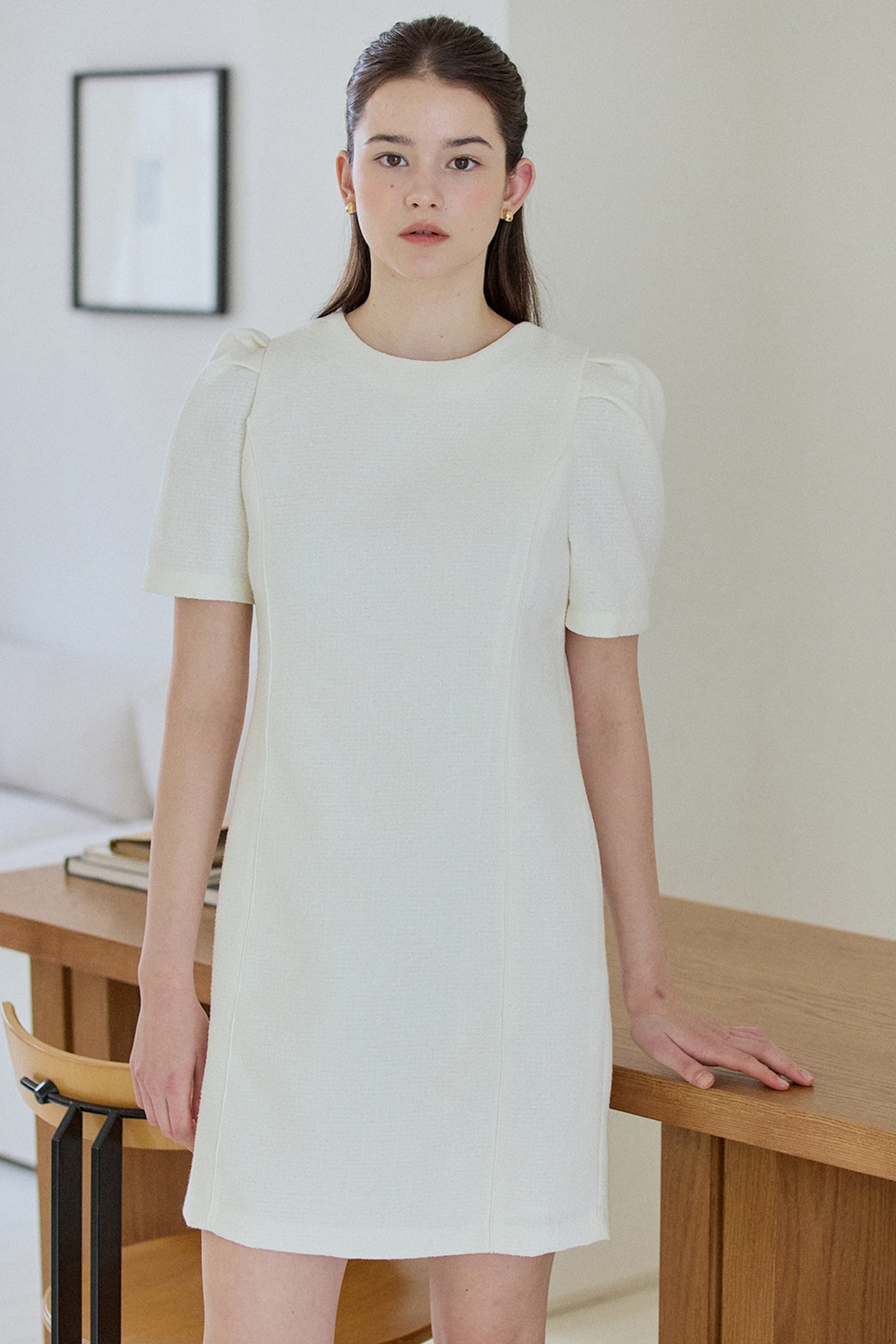 TWEED LINE DRESS_IVORY