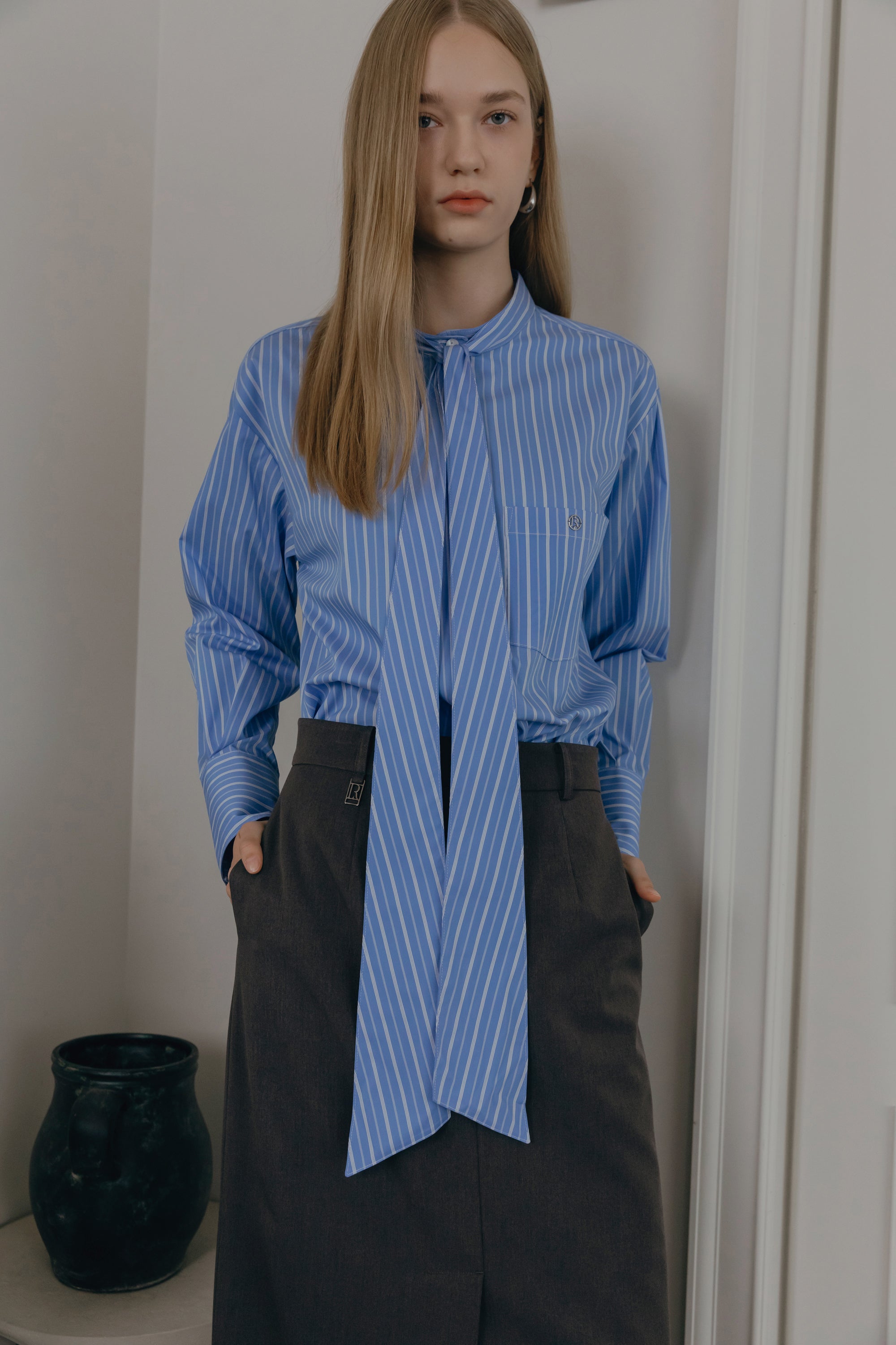 CHEMISE FOULARD RAYÉE_BLEU