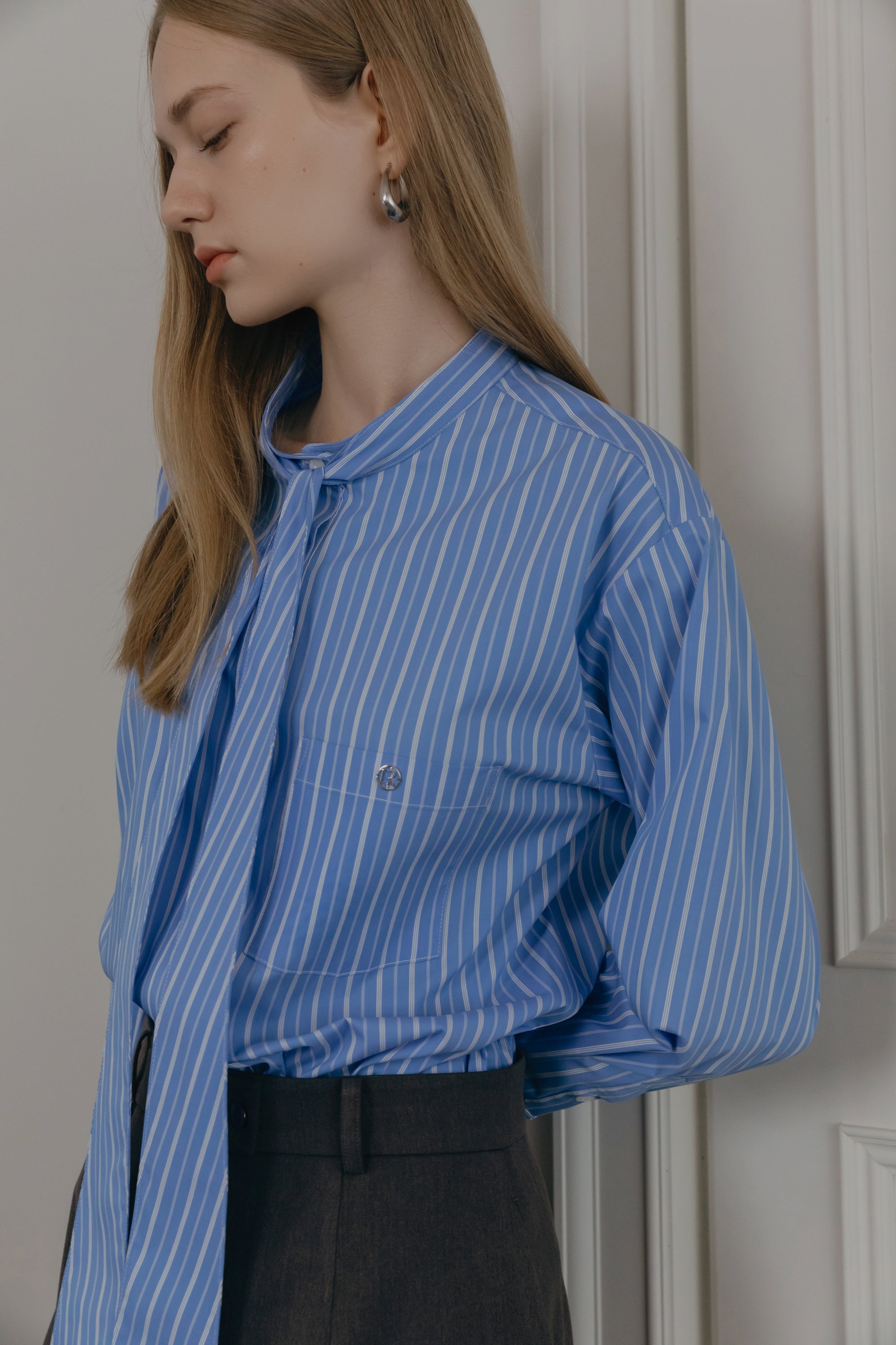 CHEMISE FOULARD RAYÉE_BLEU