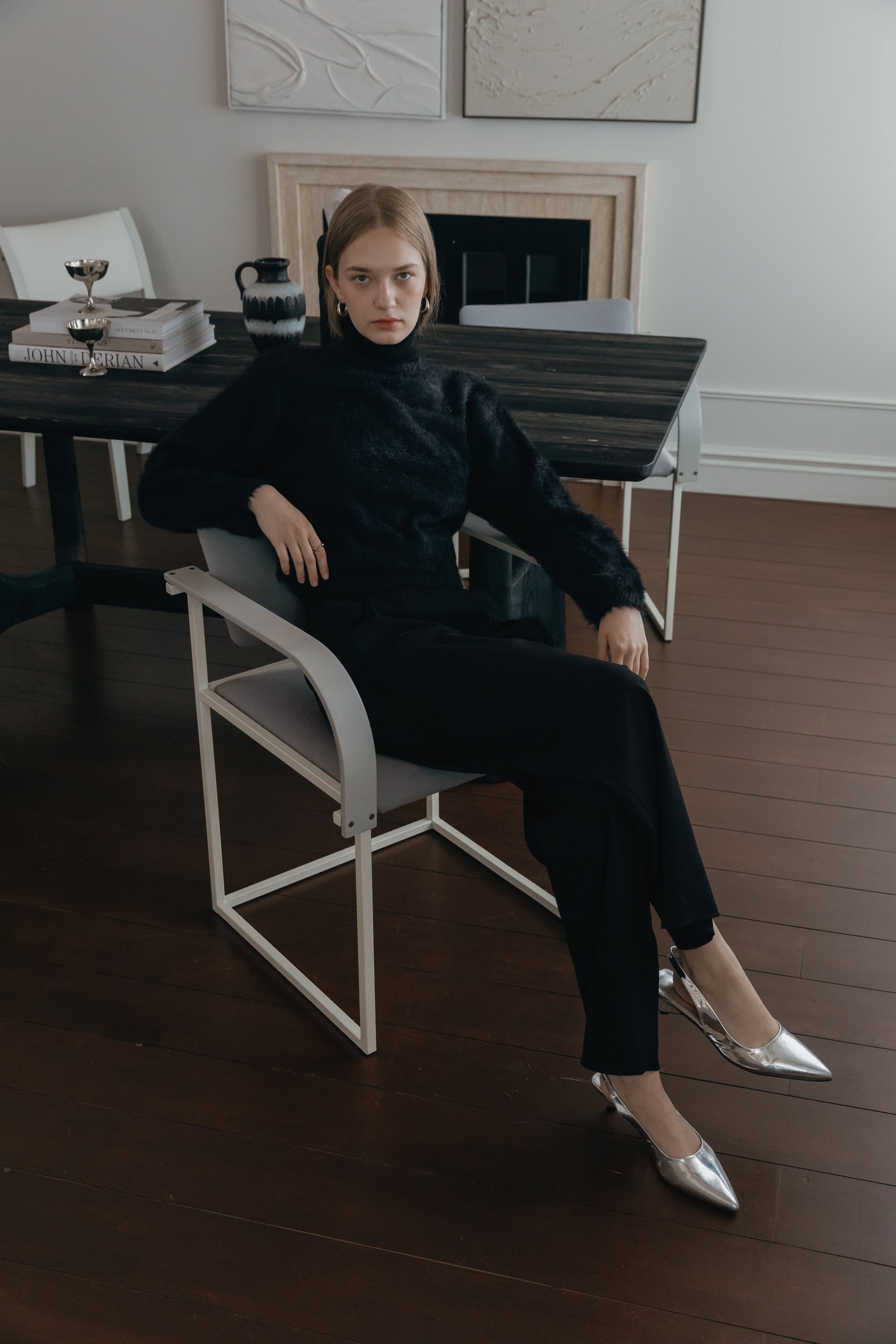 DOUBLE TUCK WIDE BELT SLACKS_BLACK