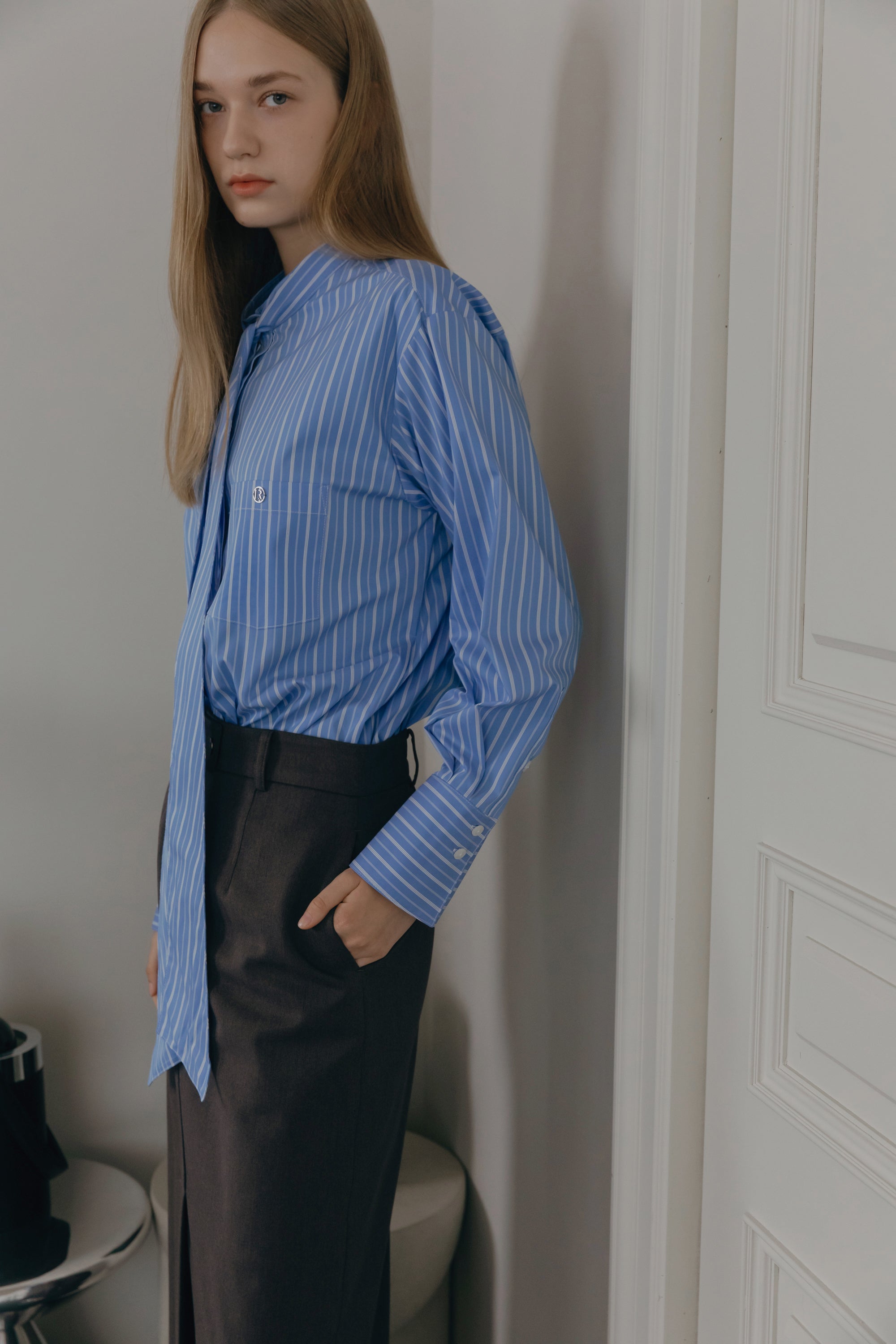 CHEMISE FOULARD RAYÉE_BLEU