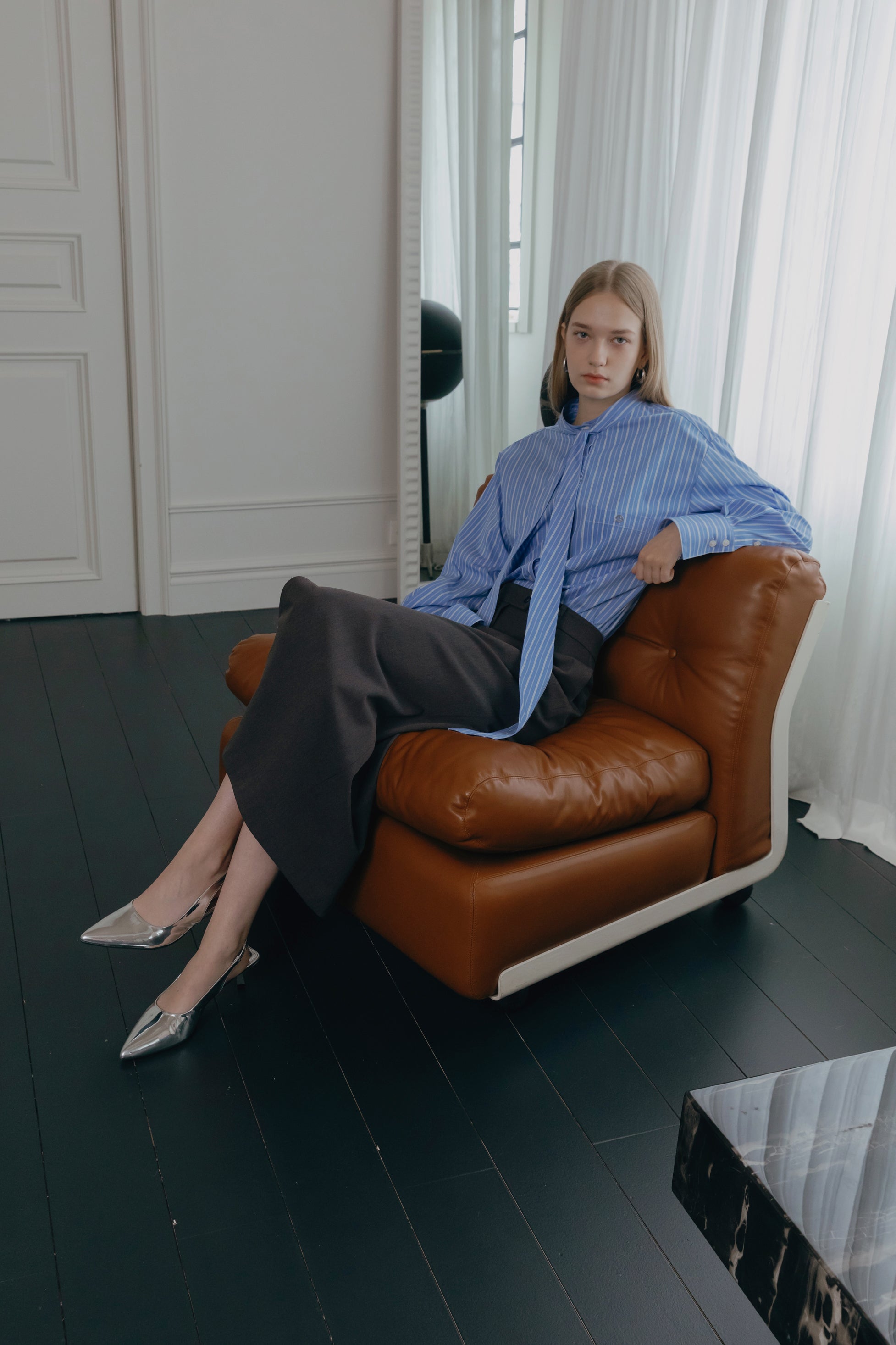 CHEMISE FOULARD RAYÉE_BLEU