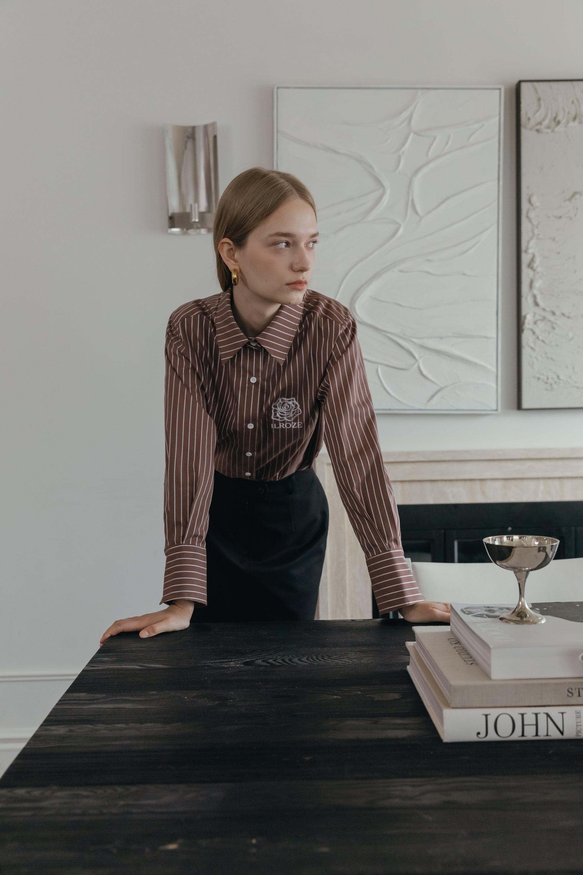 CHEMISE RAYÉE ROZE_MARRON