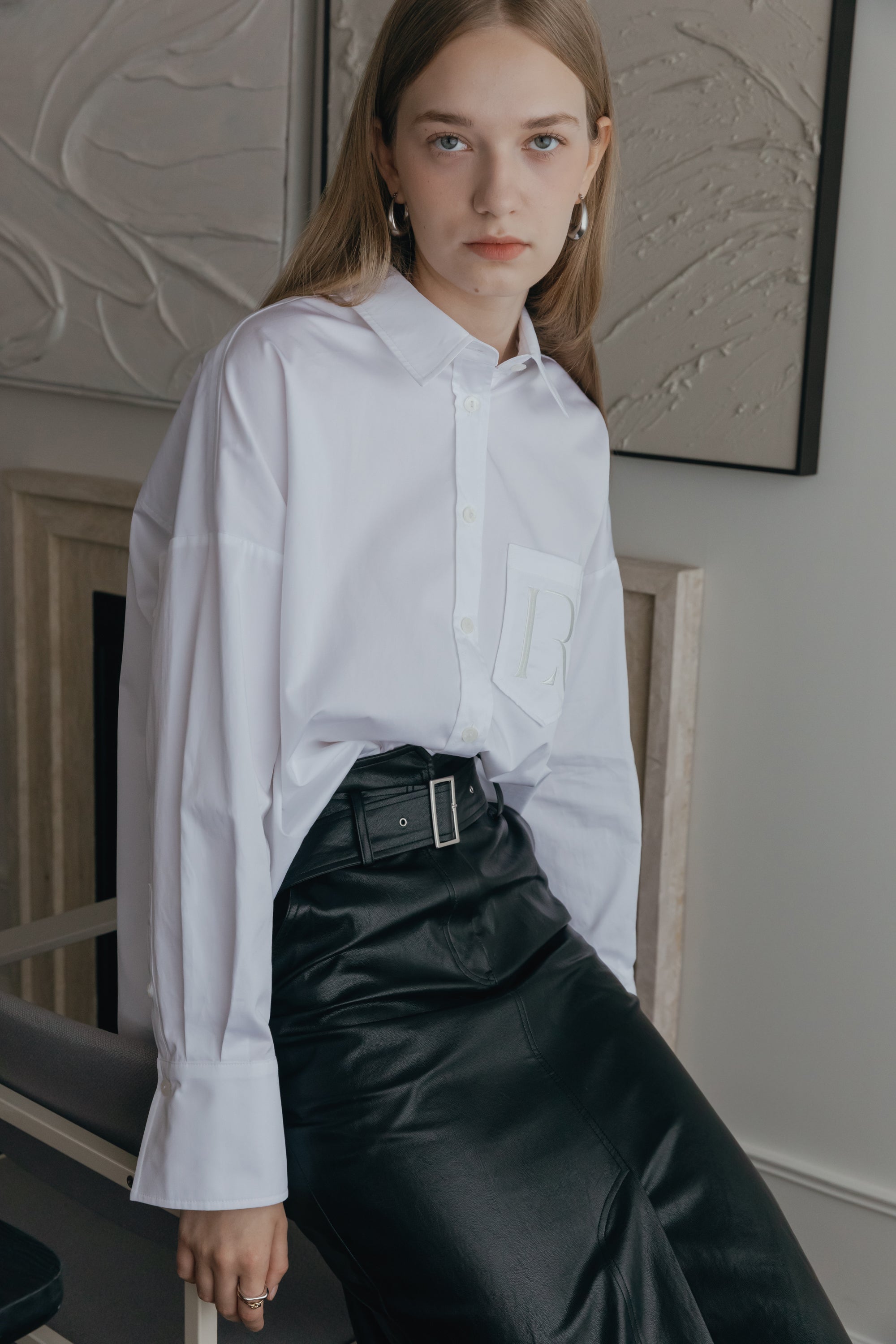 CHEMISE OVERSIZE LOGO R_BLANC