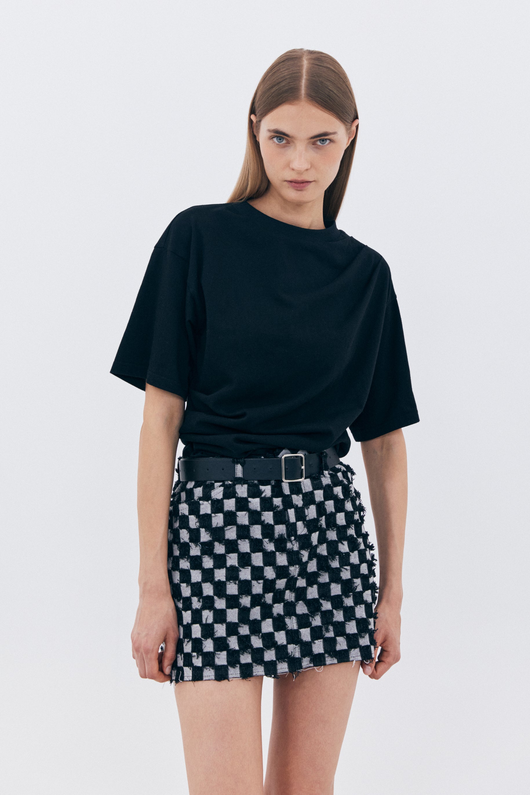 BLOCK DENIM MINI SKIRT_BLACK