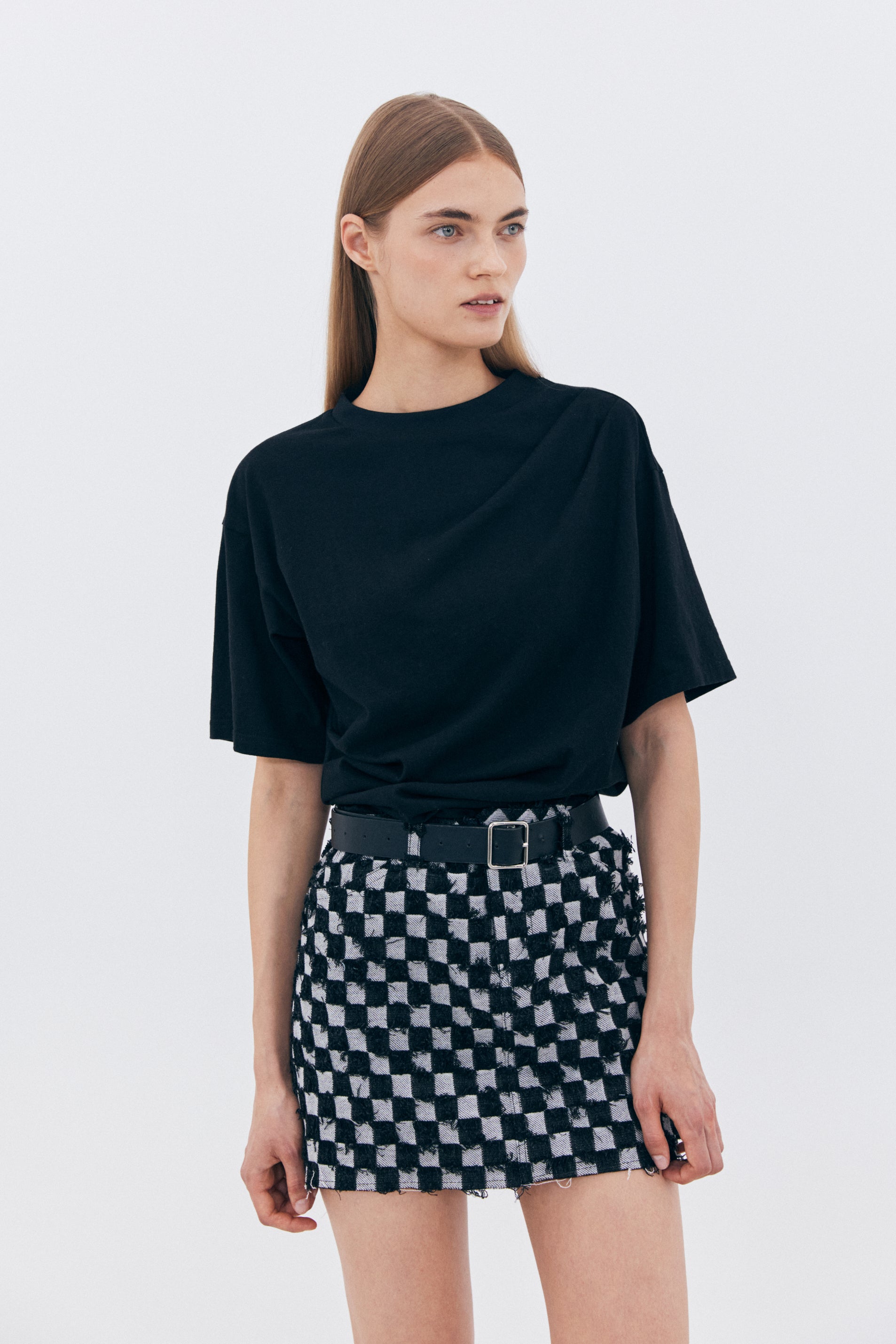BLOCK DENIM MINI SKIRT_BLACK