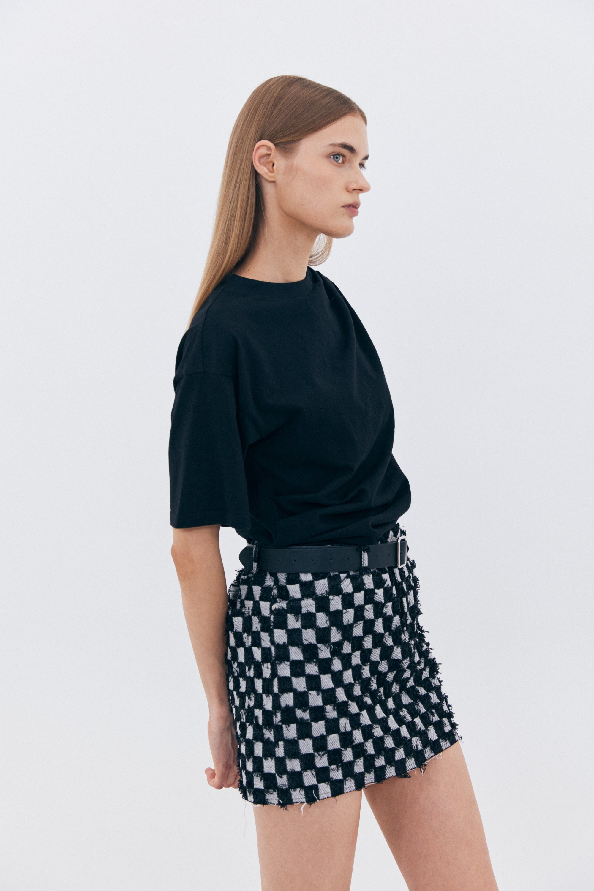 BLOCK DENIM MINI SKIRT_BLACK