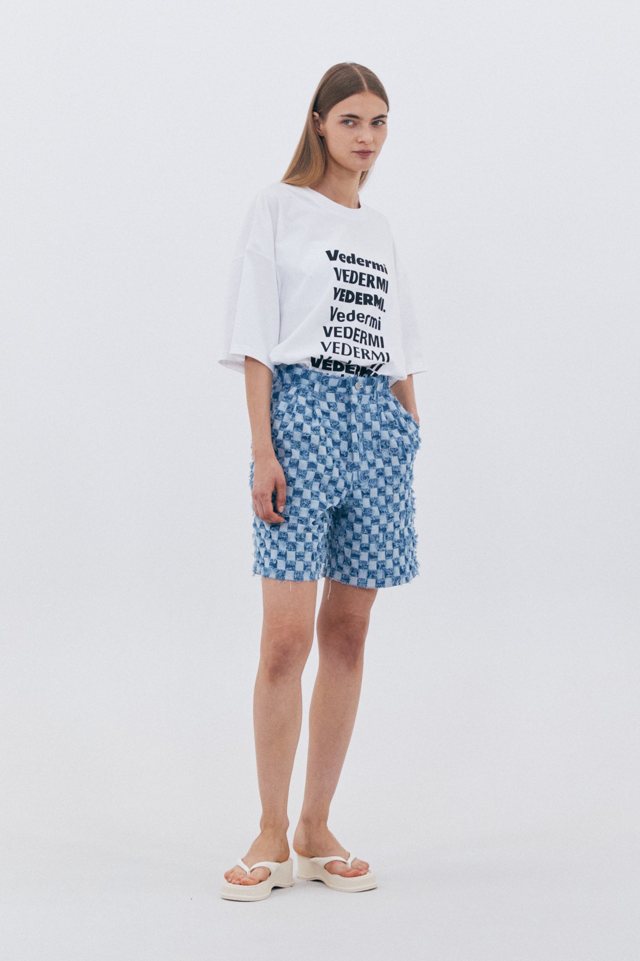 BLOCK DENIM HALF PANTS_BLUE