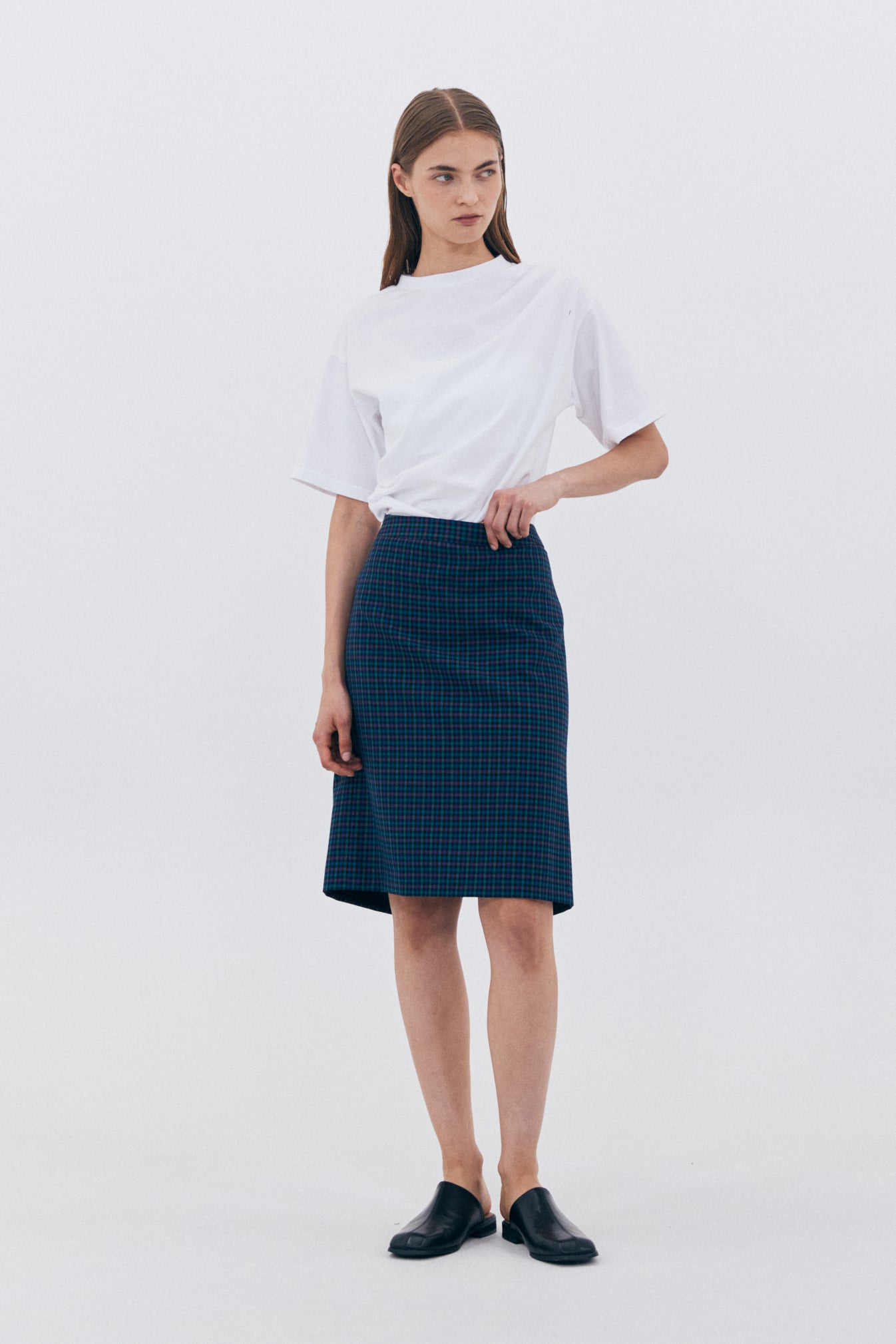 CHECKERED BASIC SKIRT_NAVY