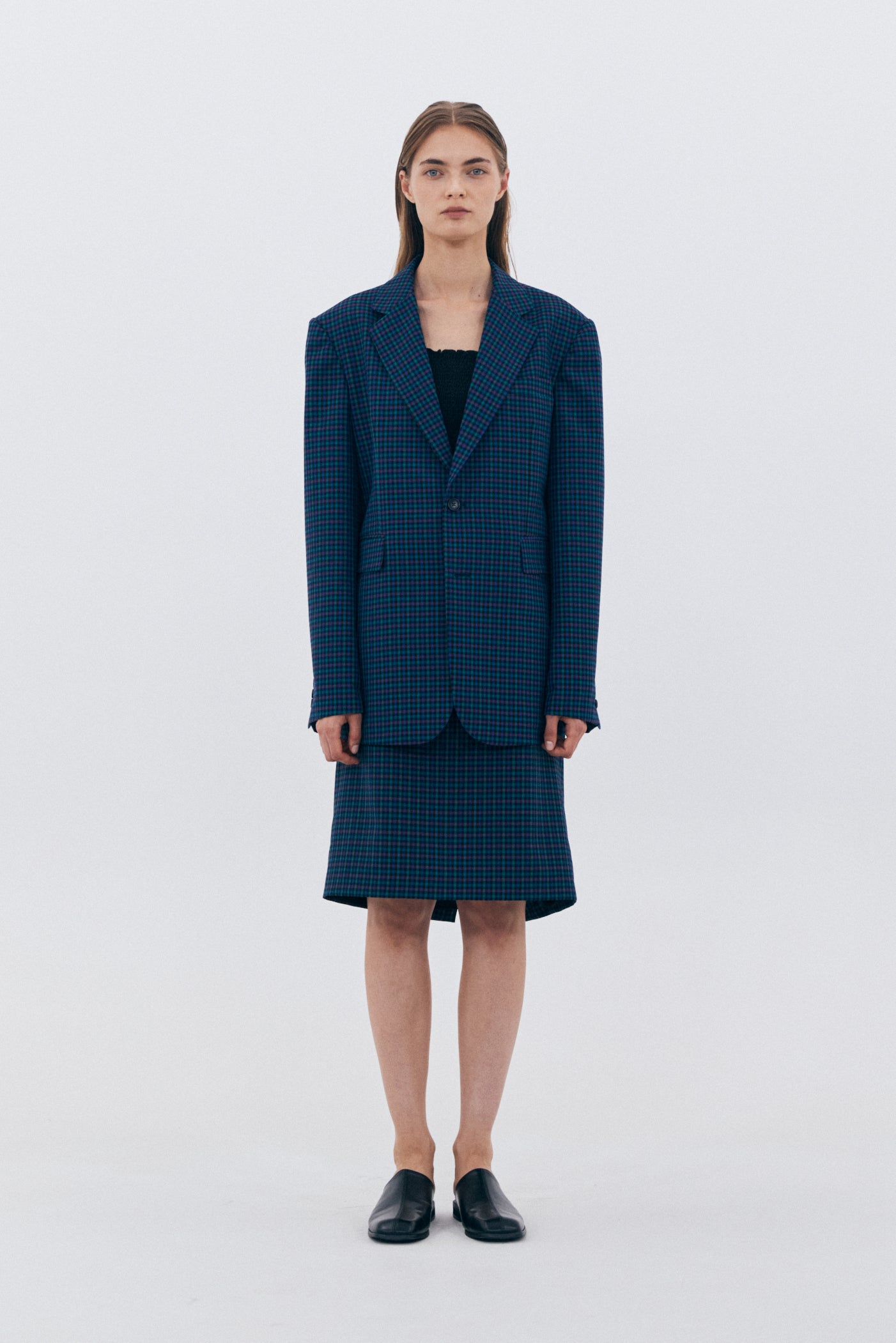 BLAZER À CARREAUX CLASSIQUE_BLEU MARINE