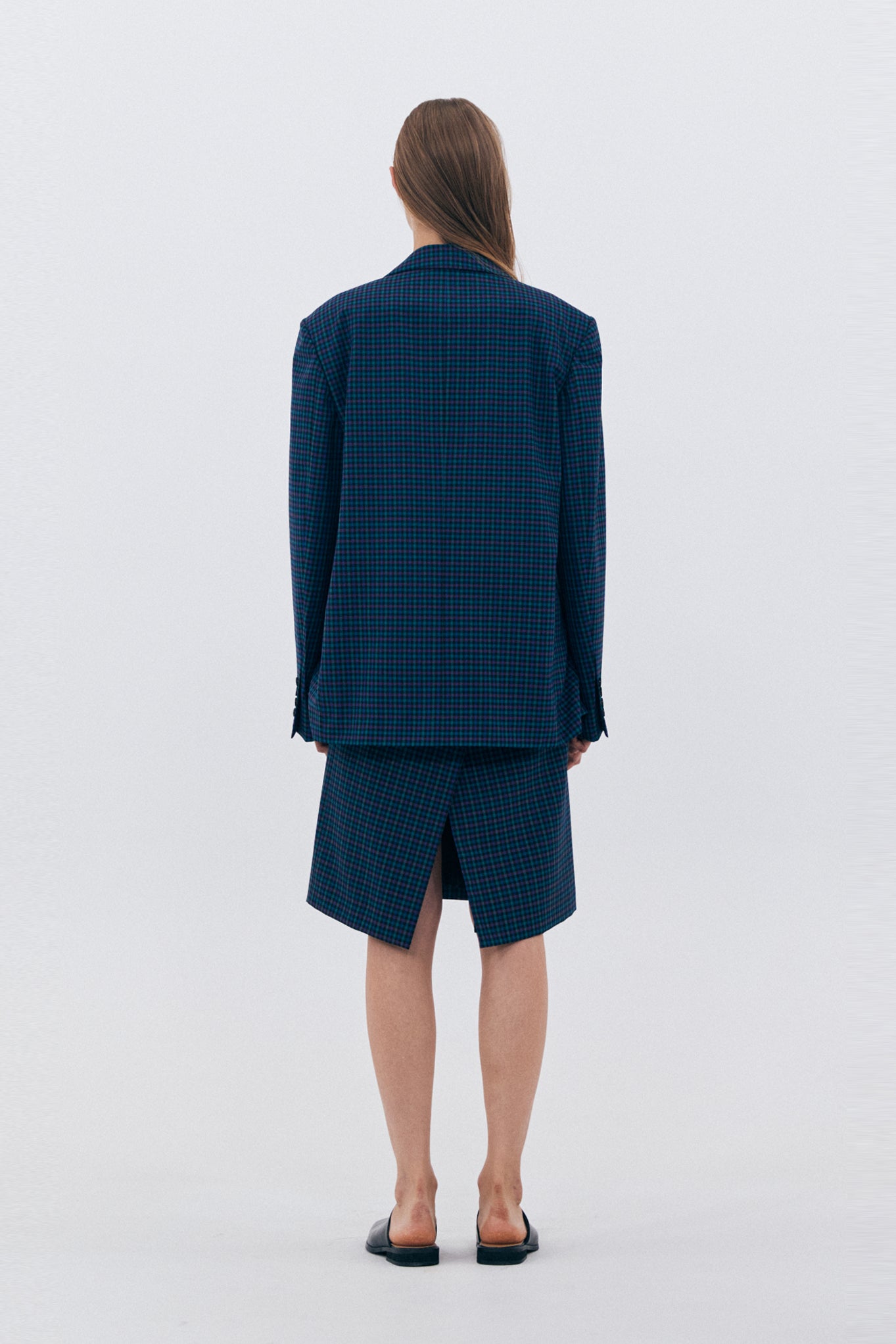 BLAZER À CARREAUX CLASSIQUE_BLEU MARINE