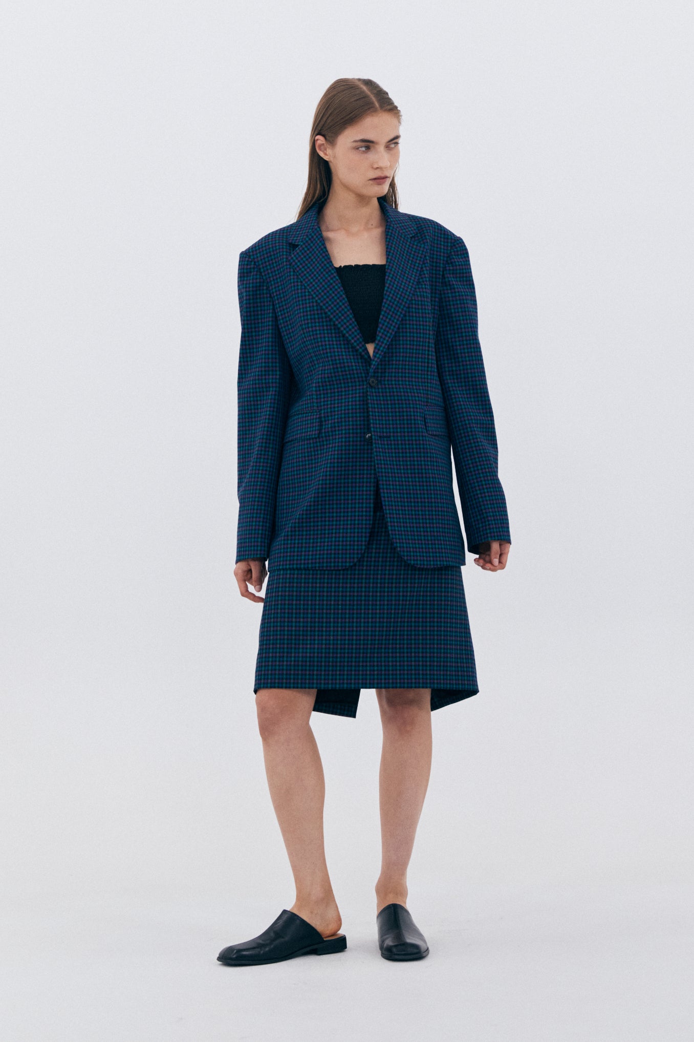 BLAZER À CARREAUX CLASSIQUE_BLEU MARINE