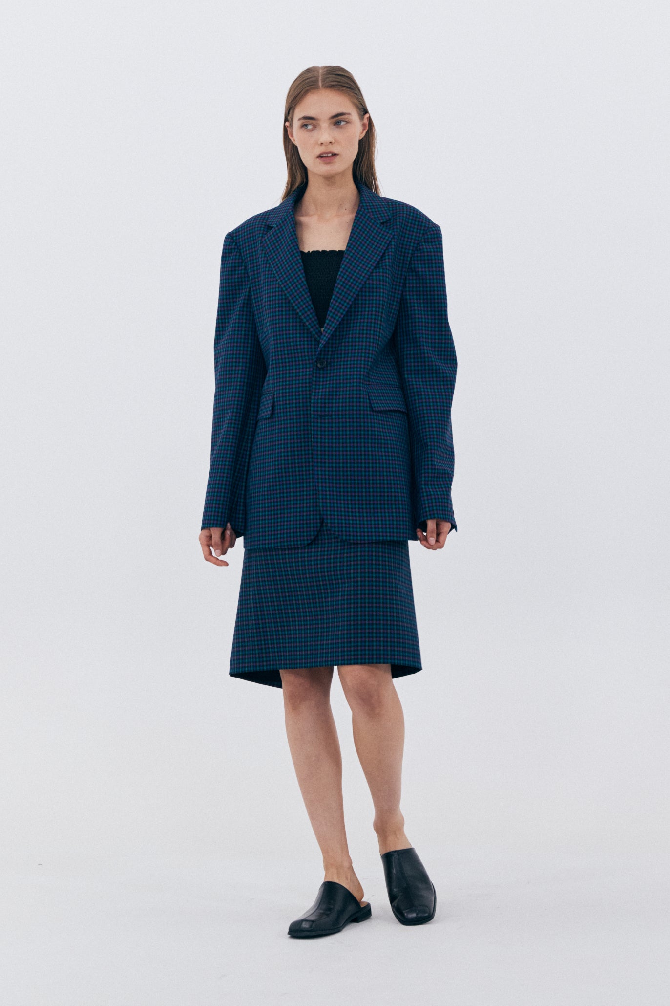 BLAZER À CARREAUX CLASSIQUE_BLEU MARINE