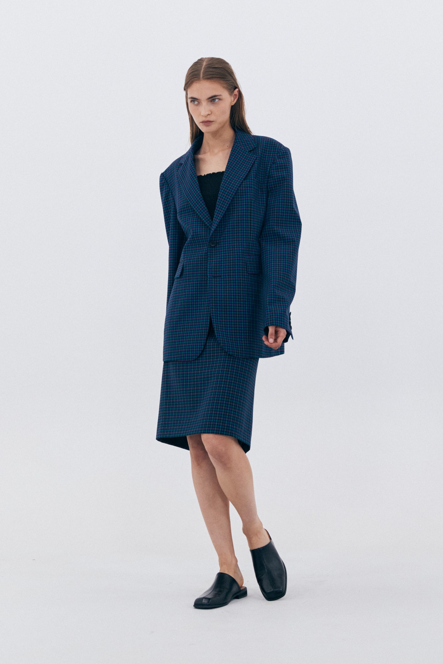 BLAZER À CARREAUX CLASSIQUE_BLEU MARINE