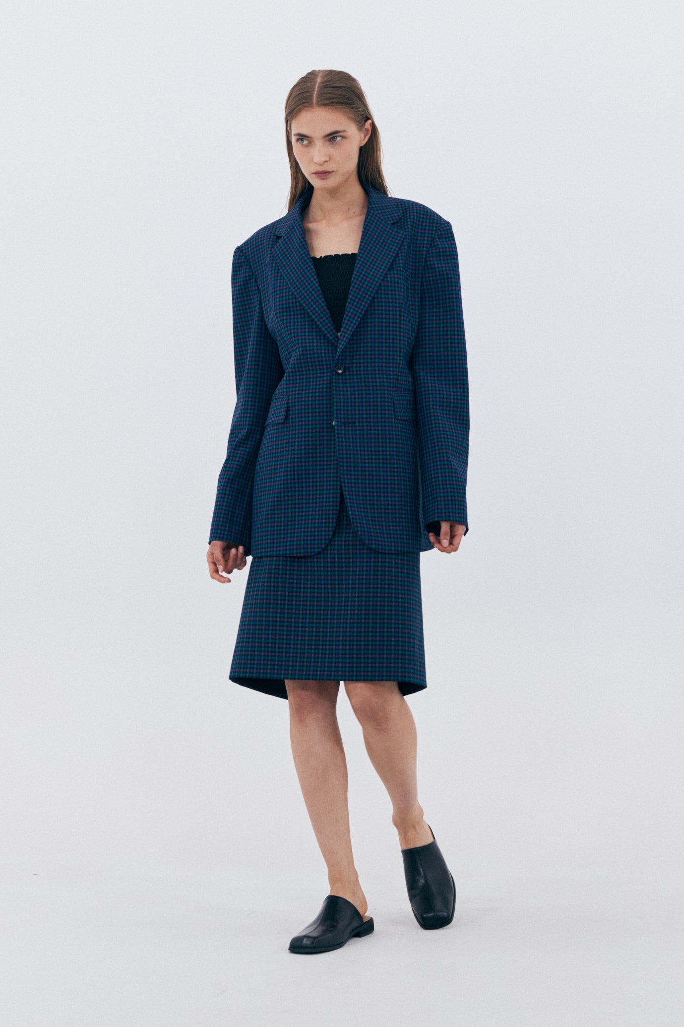 BLAZER À CARREAUX CLASSIQUE_BLEU MARINE