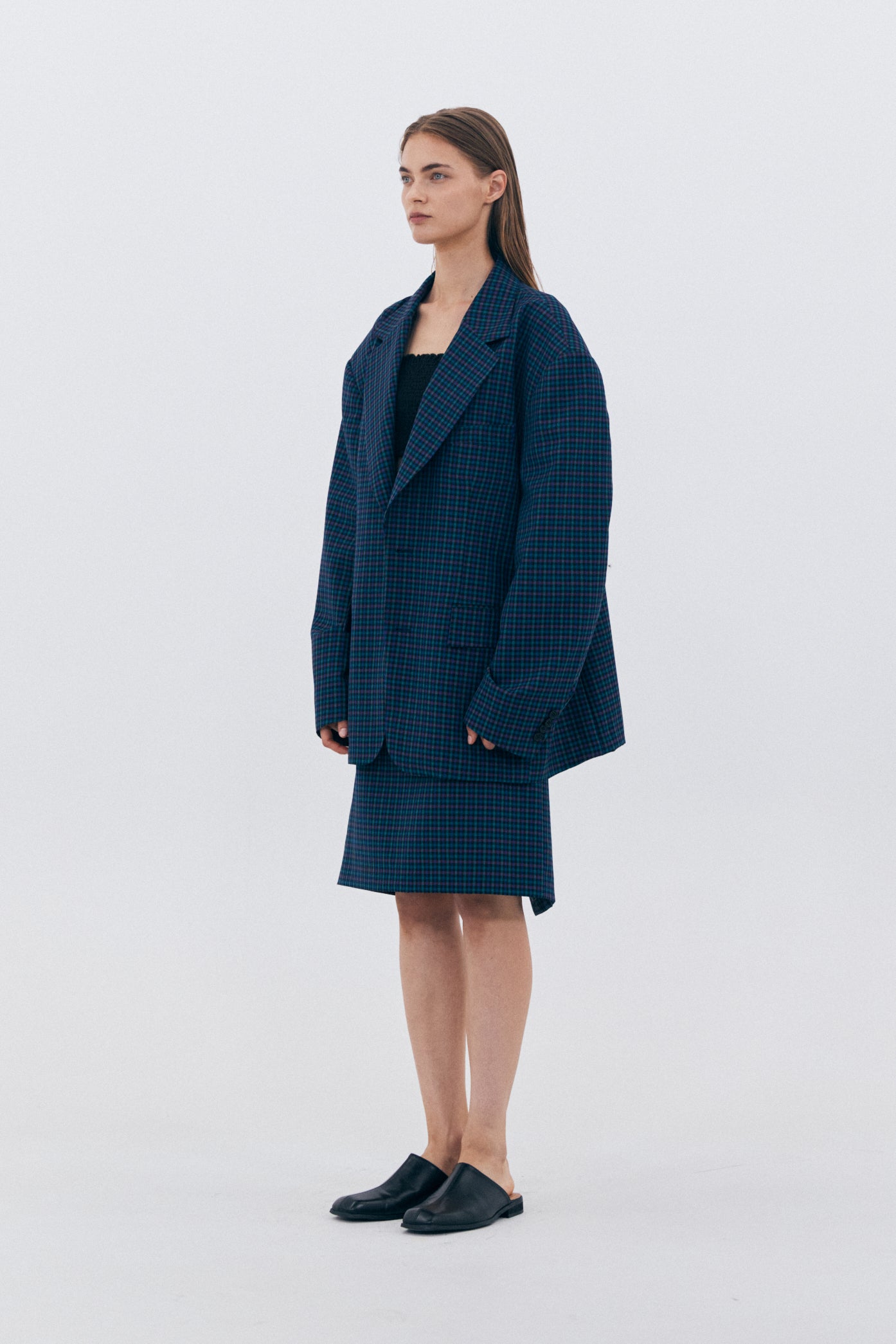 BLAZER OVERSIZE À CARREAUX_BLEU MARINE