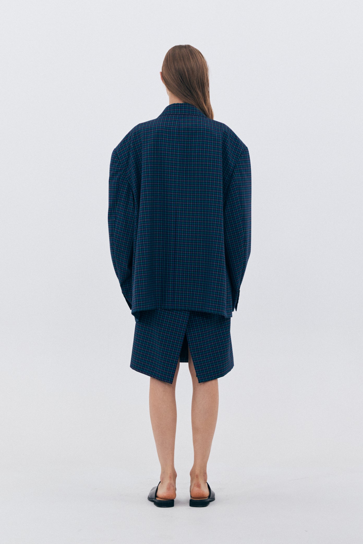 BLAZER OVERSIZE À CARREAUX_BLEU MARINE