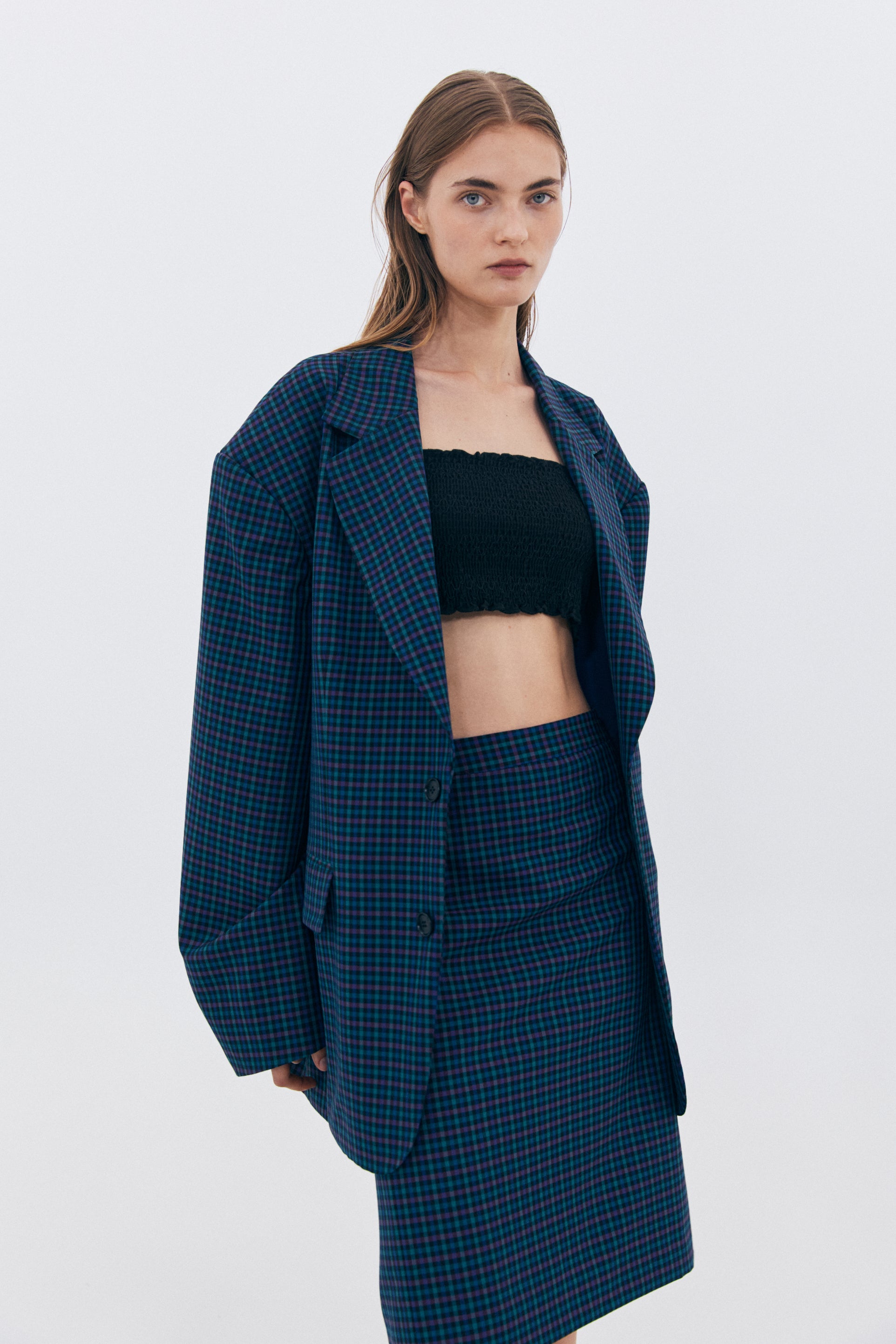 BLAZER OVERSIZE À CARREAUX_BLEU MARINE
