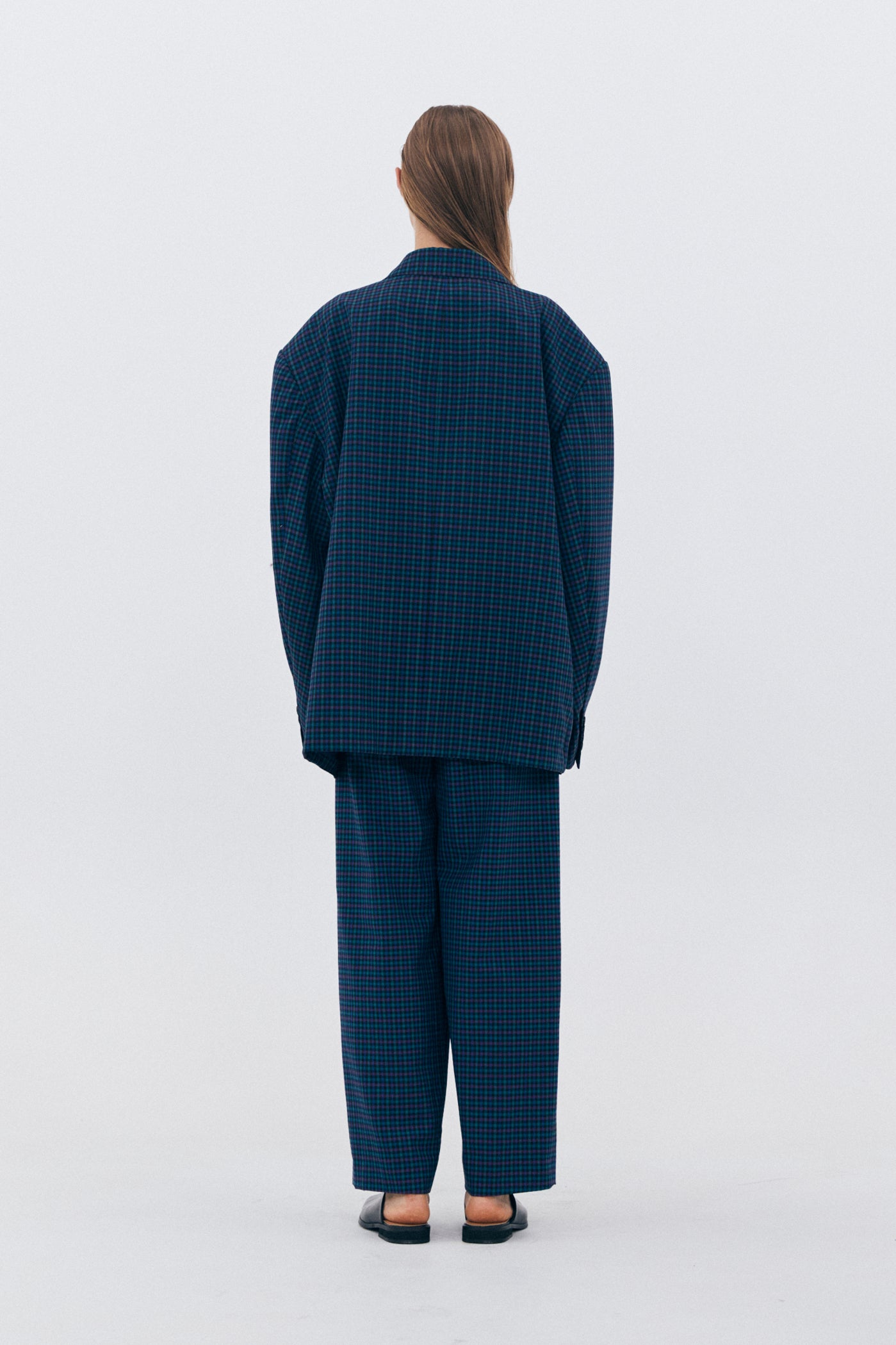 CHECKERED TWO TUCK TROUSERS_NAVY