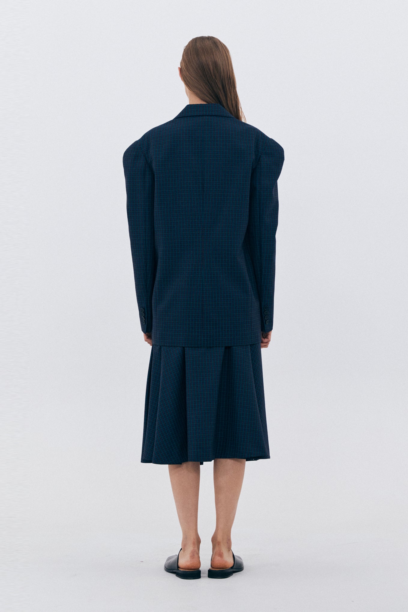 BLAZER ÉPAULES LARGES À CARREAUX_BLEU MARINE