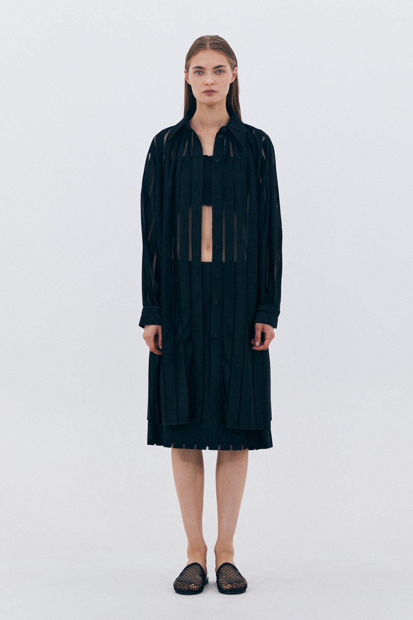 MESH STRIPE SKIRT_BLACK