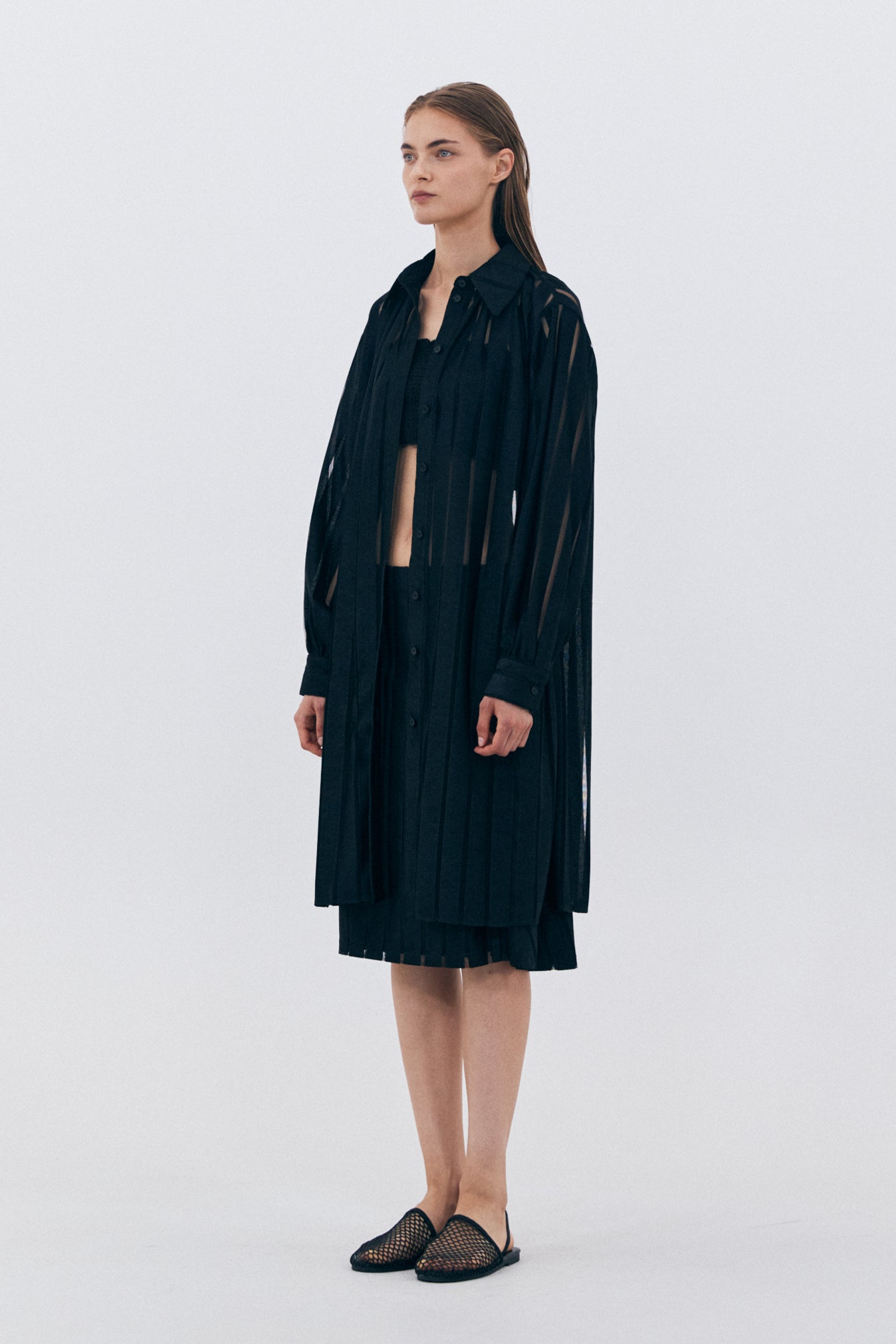 MESH STRIPE SKIRT_BLACK