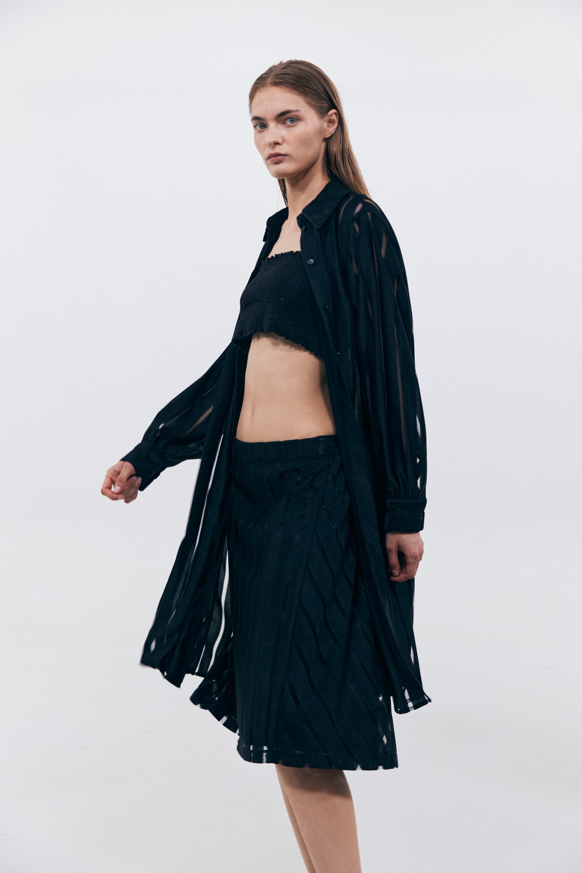 MESH STRIPE SKIRT_BLACK