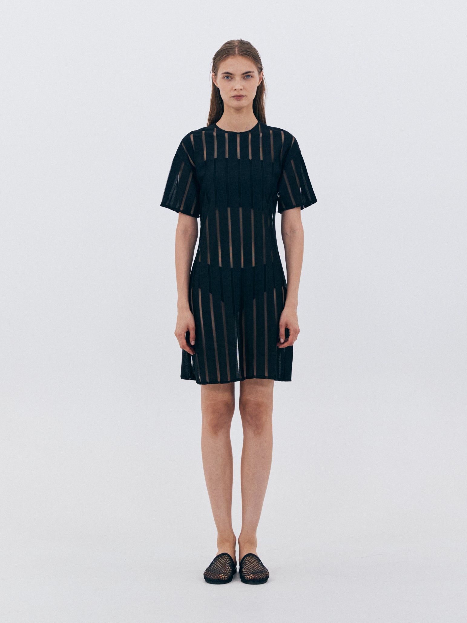 MESH STRIPE DRESS_BLACK