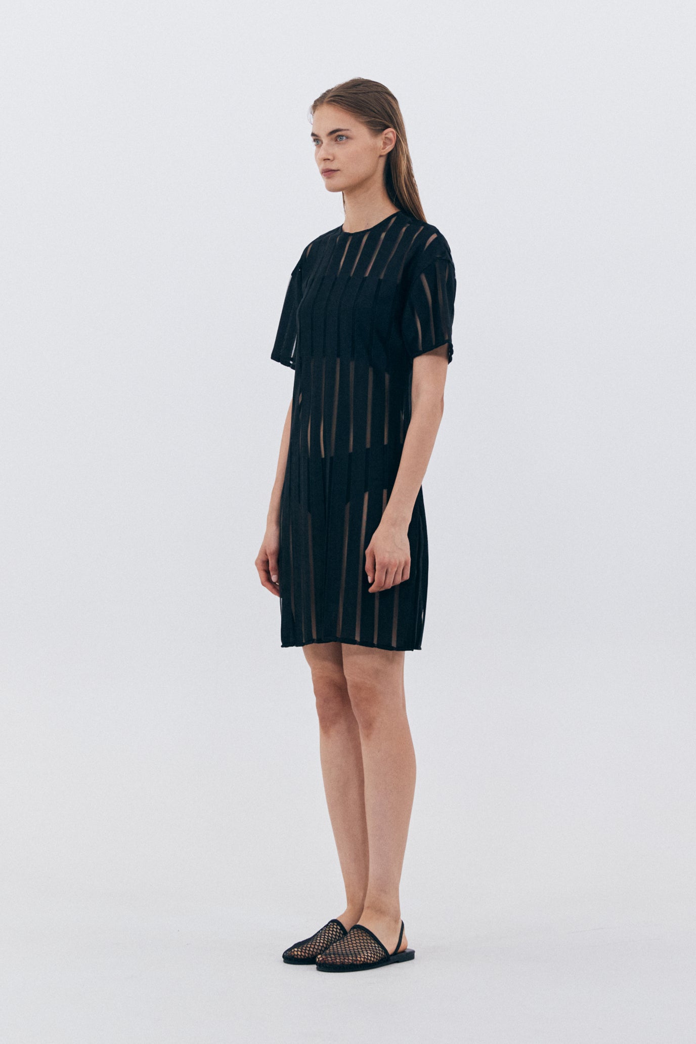 MESH STRIPE DRESS_BLACK