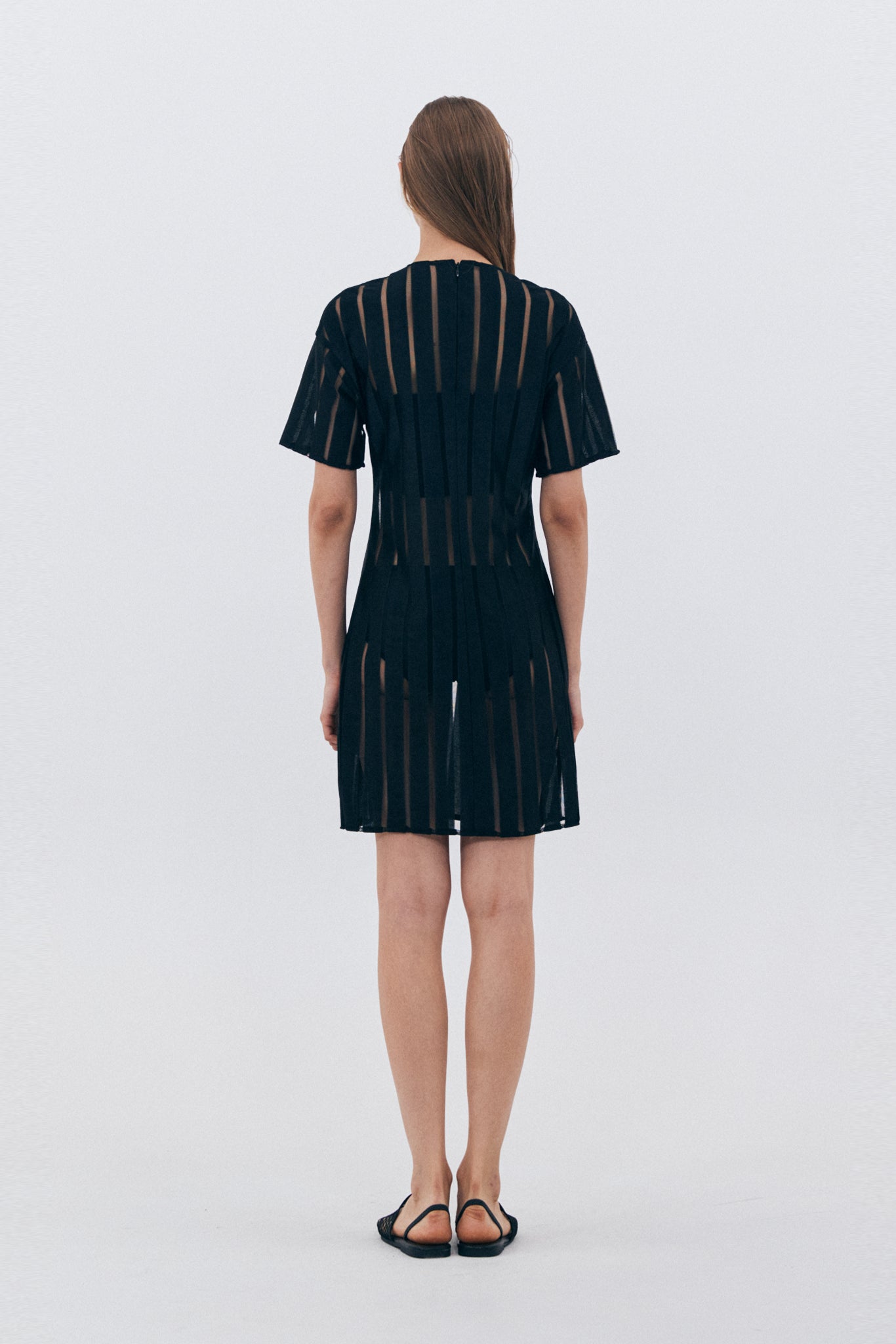 MESH STRIPE DRESS_BLACK