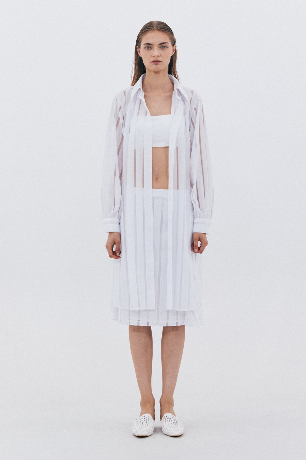 MESH STRIPE BLOUSE_WHITE