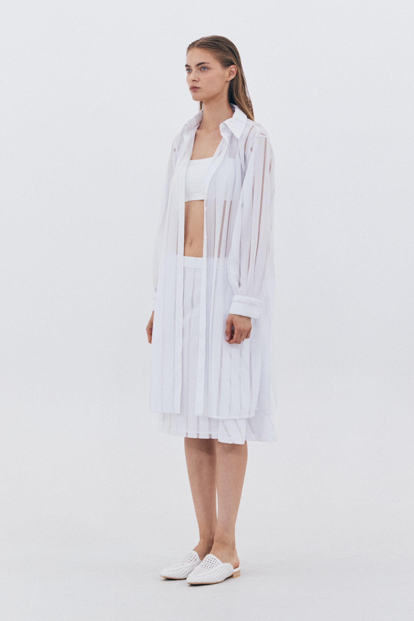 MESH STRIPE SKIRT_WHITE