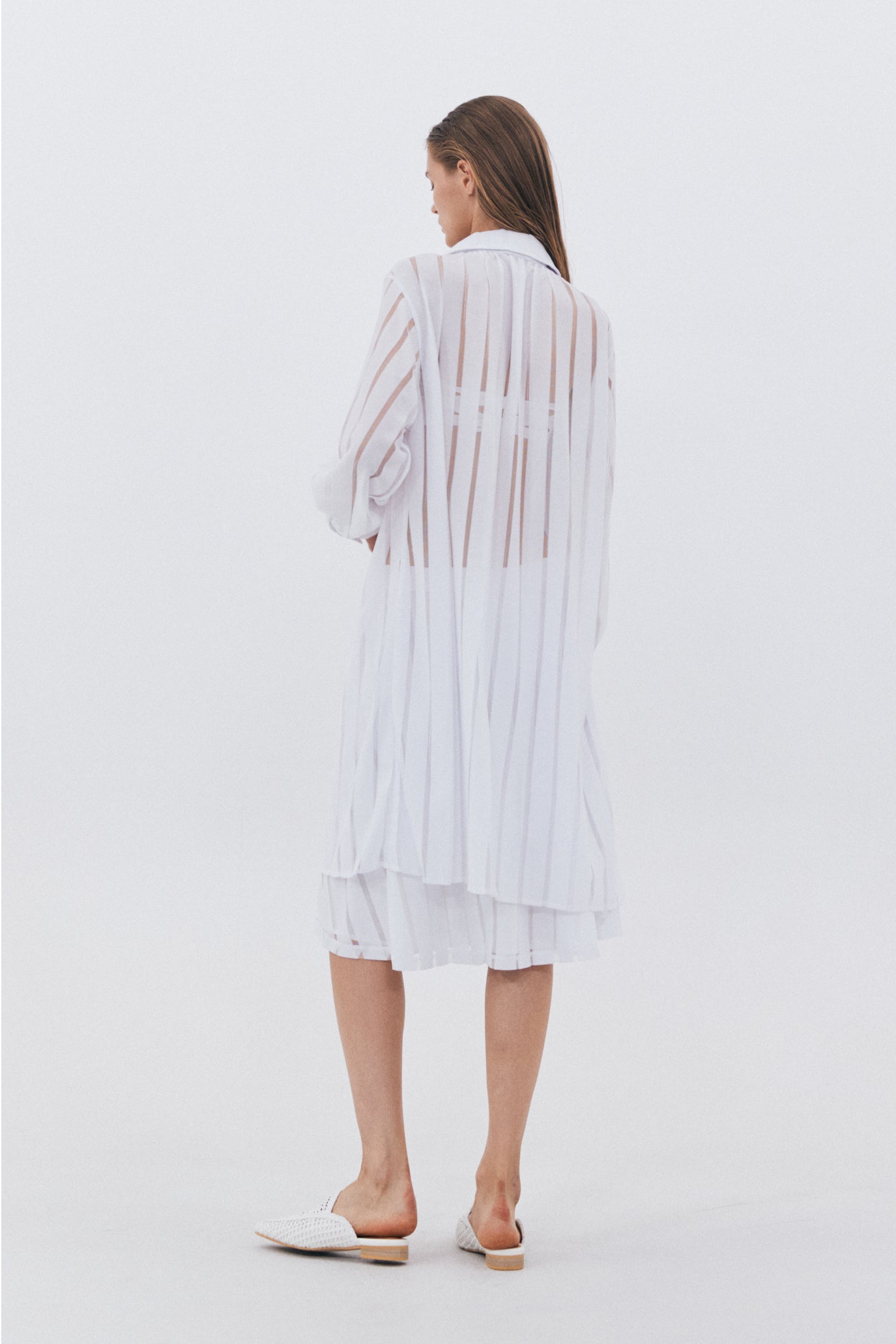 MESH STRIPE SKIRT_WHITE