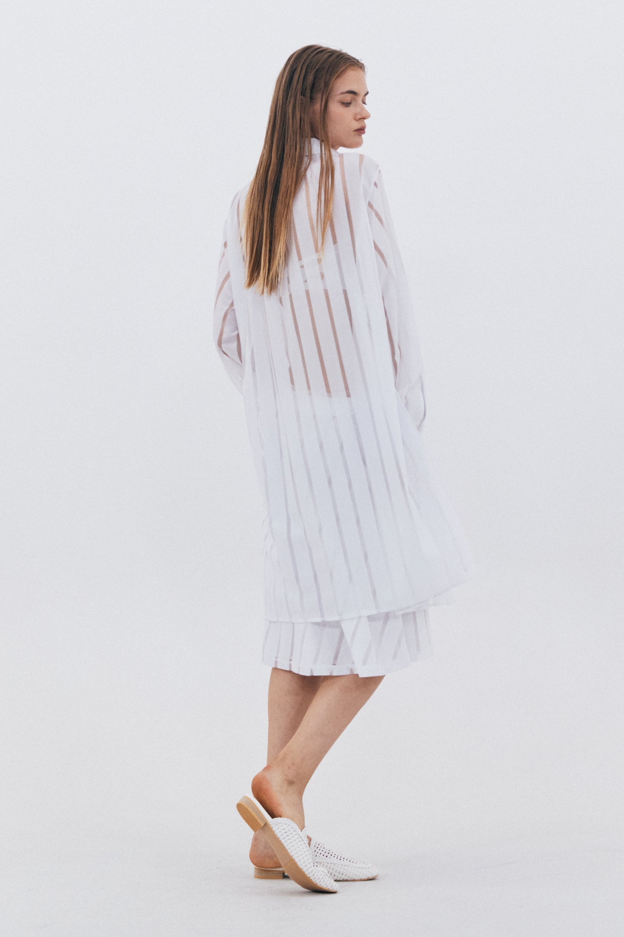 MESH STRIPE SKIRT_WHITE