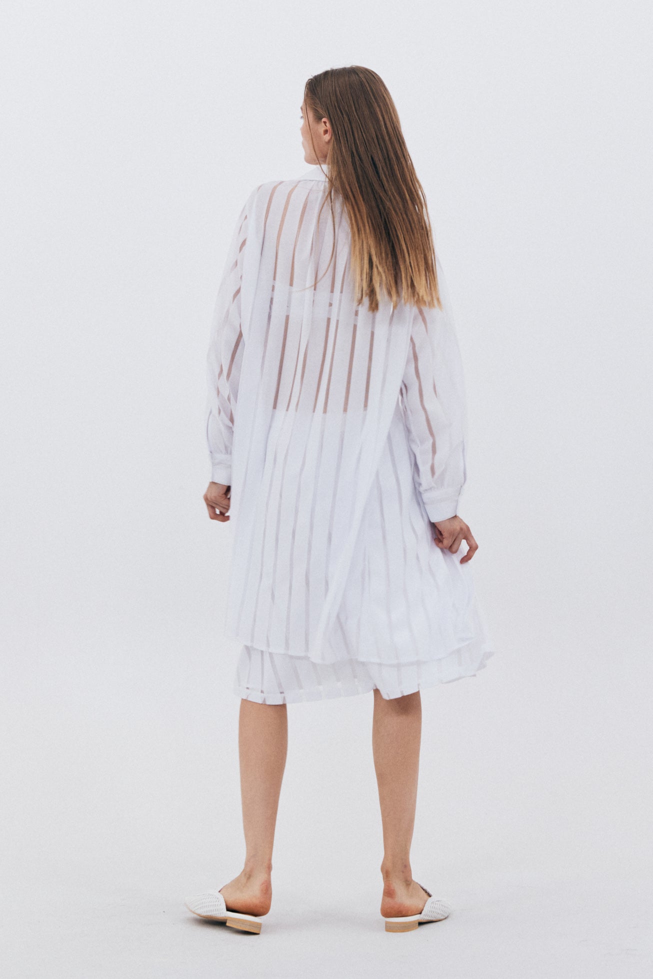 MESH STRIPE SKIRT_WHITE