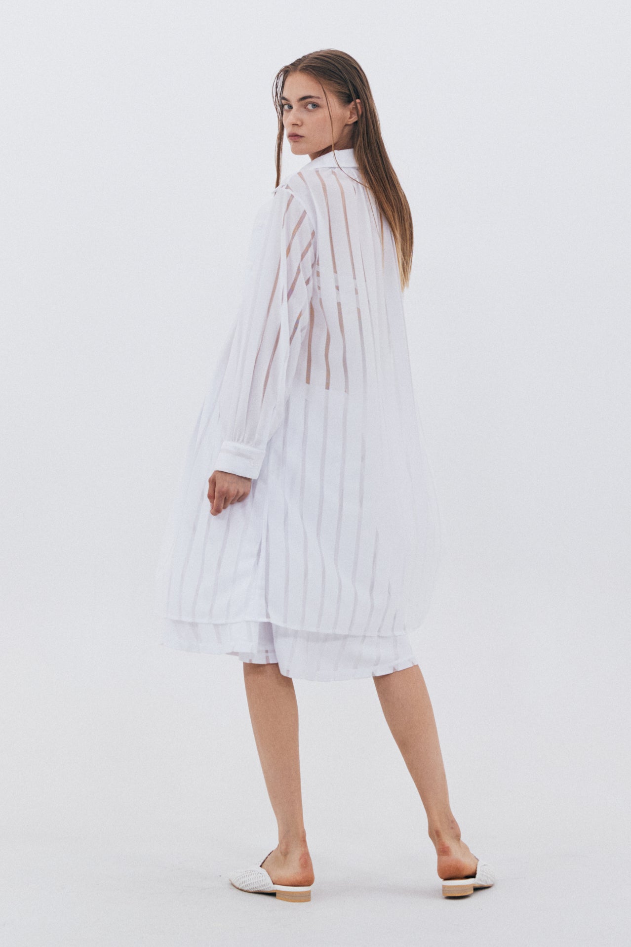 MESH STRIPE SKIRT_WHITE