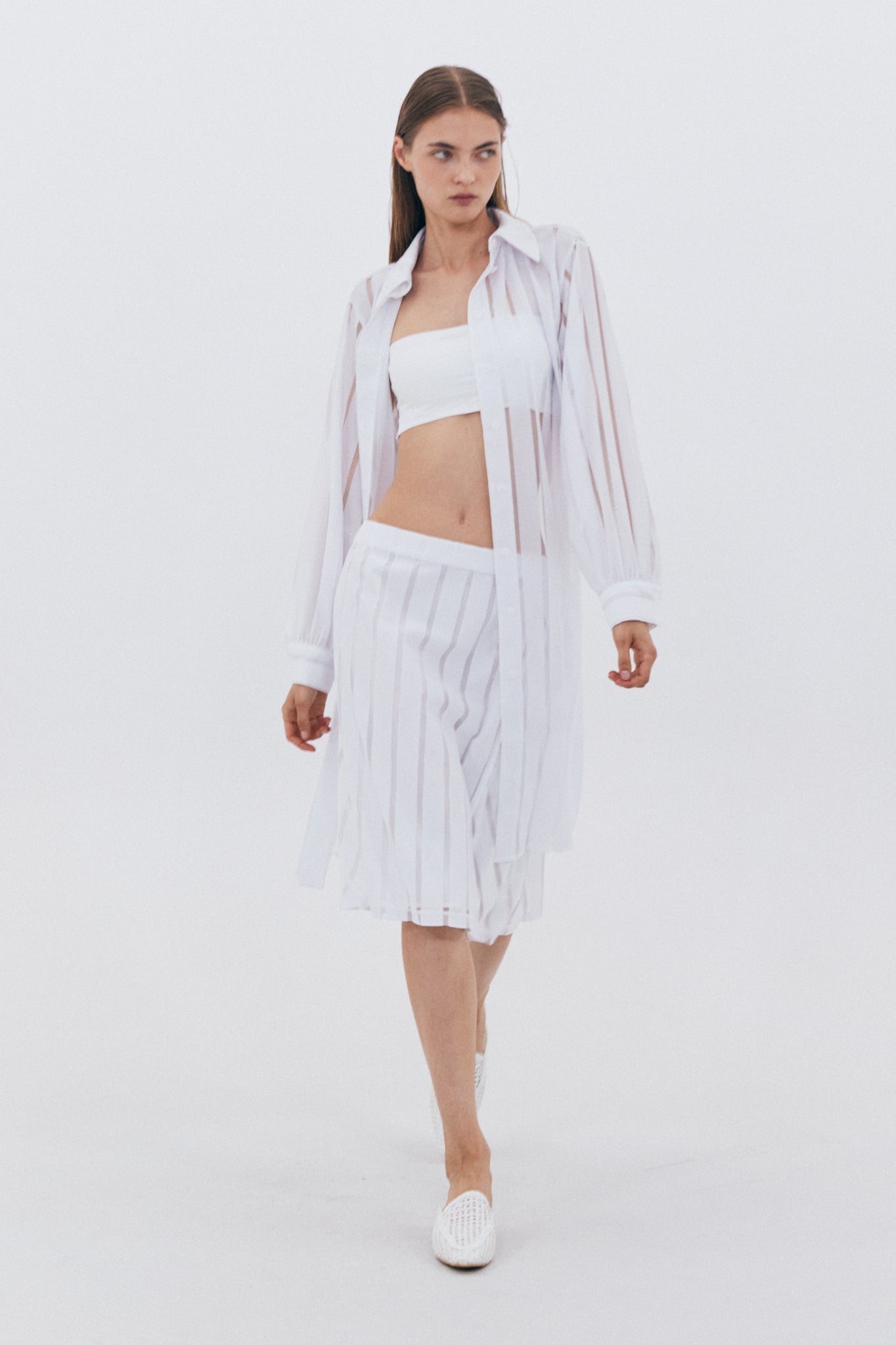MESH STRIPE BLOUSE_WHITE
