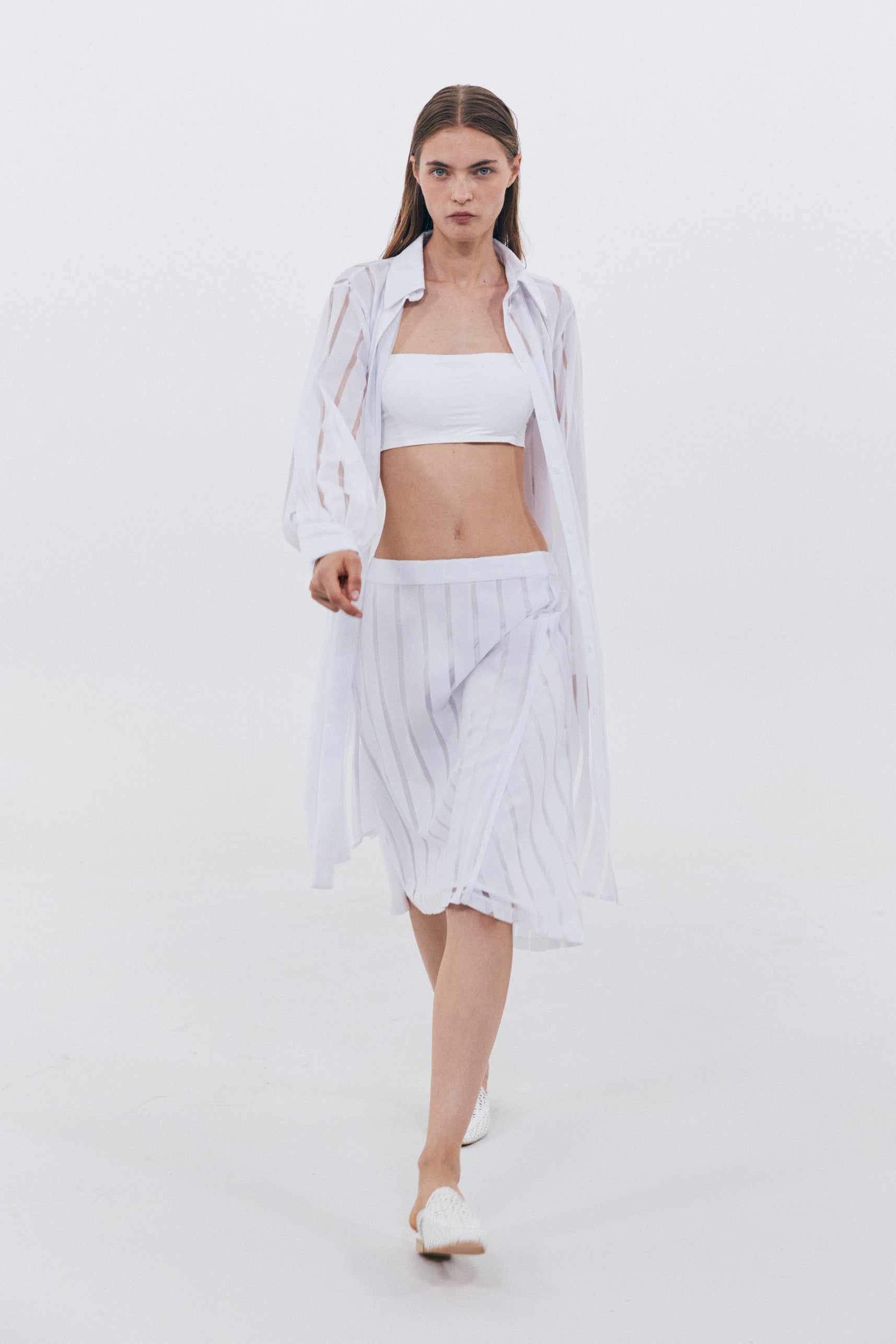 MESH STRIPE BLOUSE_WHITE